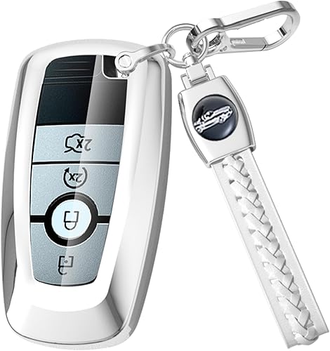 Miniatura 1 de Funda para llavero Ford con llavero de cuero, funda de TPU suave compatible con Ford Bronco Escape Expedition Explorer F150 F250 F350 F450 F550