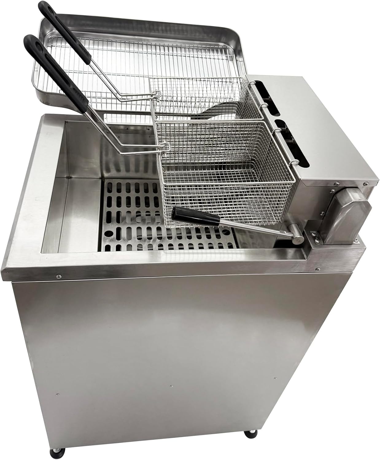 30L Stainless Steel Electric Deep Fryer 220V Vertical Flip Electric Fryer with Temperature Range 0-200˚C