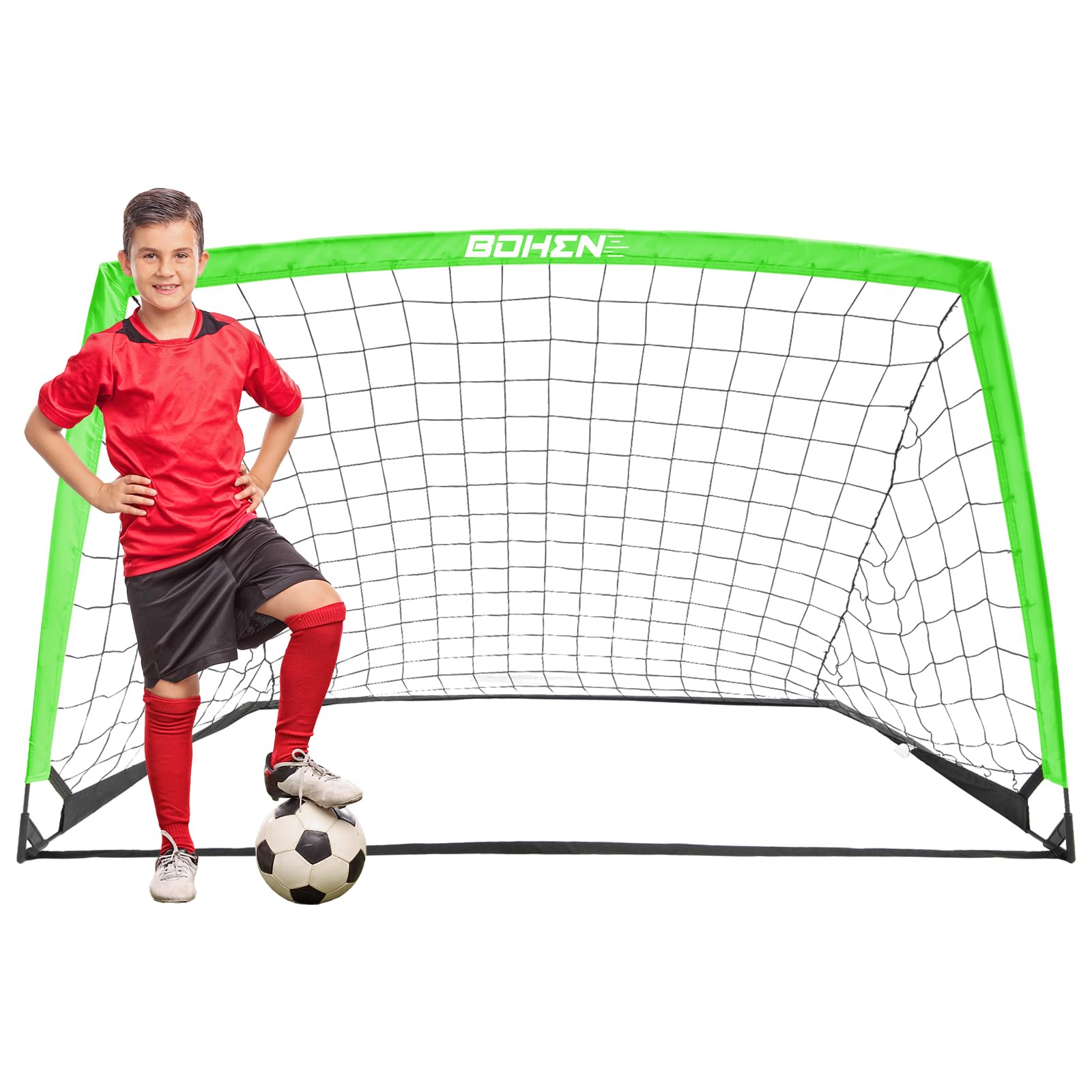 BOHEN 6x4 FT Kids Soccer Goals with Carry Bag, Portable Folding Soccer Net for Backyard Training, Indoor/Outdoor Use for Youth and Adult