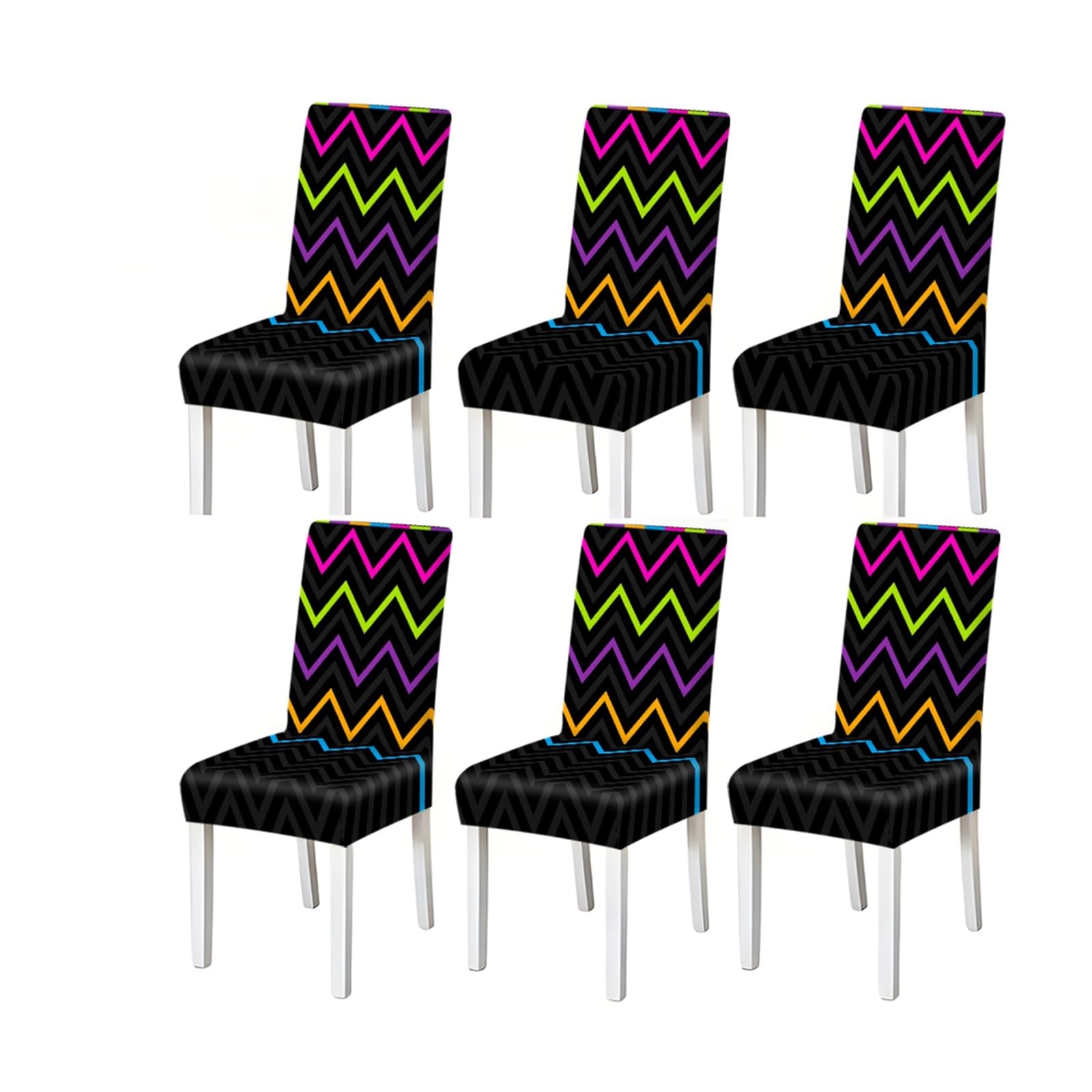 FZJKGH Neon Chevron Zigzag Pattern Print Dining Chair Covers Set Of 2/4/6, Modern Geometric Stretch Slipcovers Removable Stretch Slipcovers for Dining Chairs(6PCSChair cover)