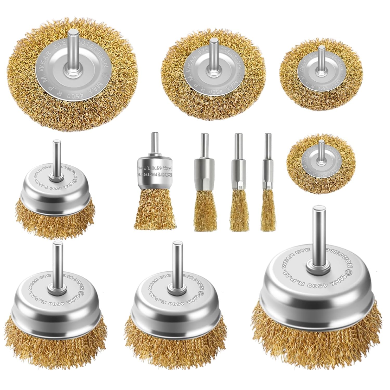 Juego de 12 Cepillos de Alambre para Taladro - Acero Latonado - Cepillos Metálicos para Quitar Óxido, Pintura y Pulir - Vástago de 6mm Wire Brush Drill