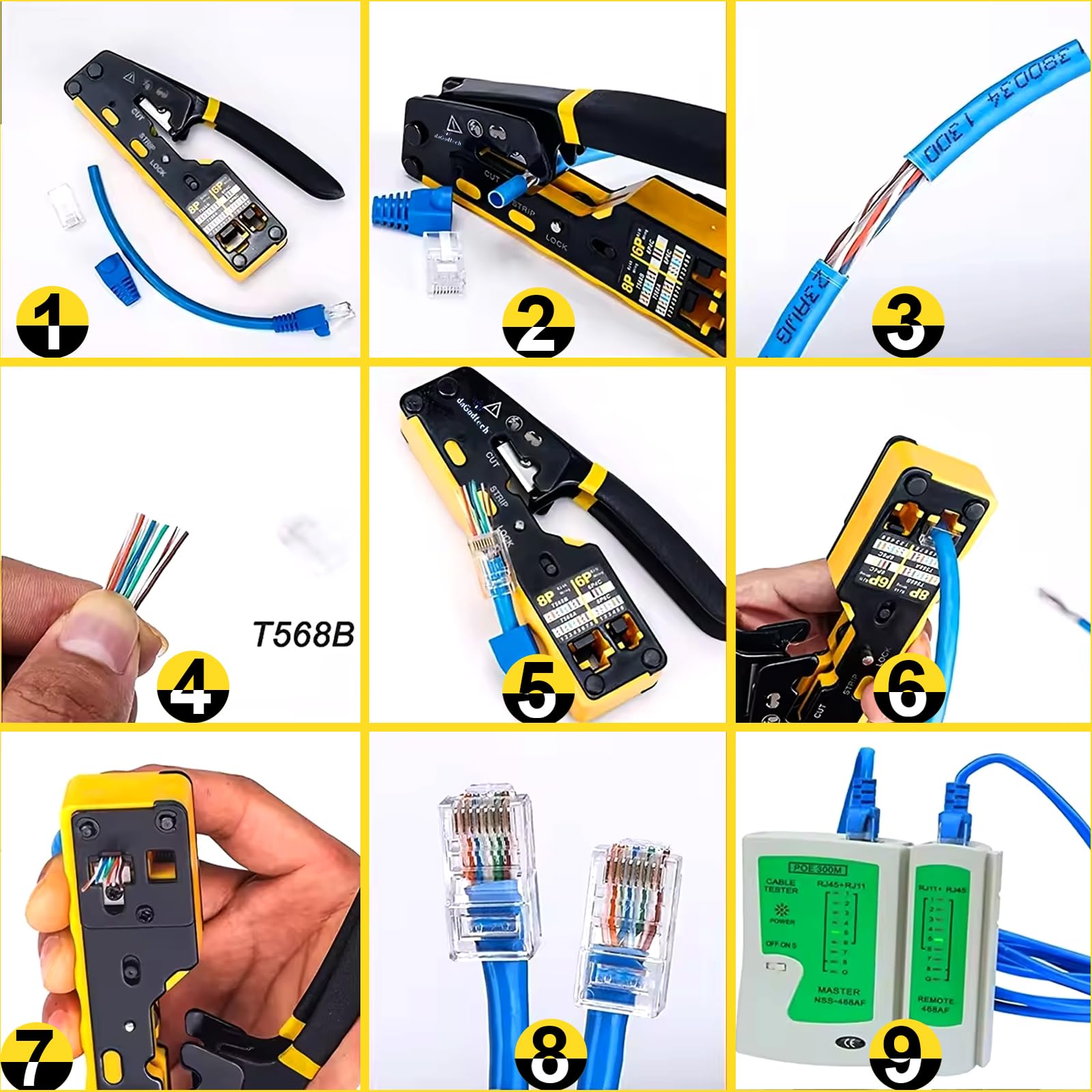 Kit di strumenti di rete – RJ45 Ethernet Computer Manutenzione Ethernet Crimpatrice Kit di riparazione LAN Taster Set per RJ45 Cat5e Cat 6 Cable Crimper Wire Cutter Internet Toolbox