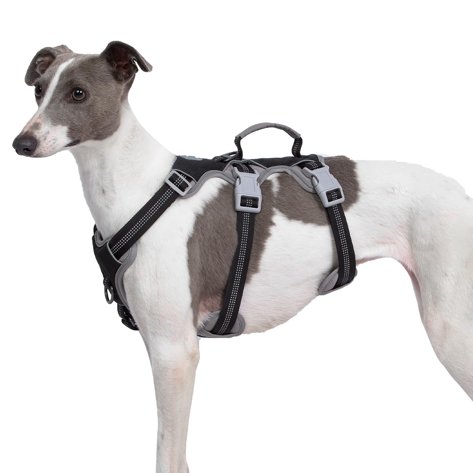 Huntboo Escape Proof Dog Harness, Escape Artist Harness, Reflective Harness with Padded Handle, Breathable, Durable, Adjustable Vest for Medium Dogs Walking, Training, and Running Gear (Black, L)