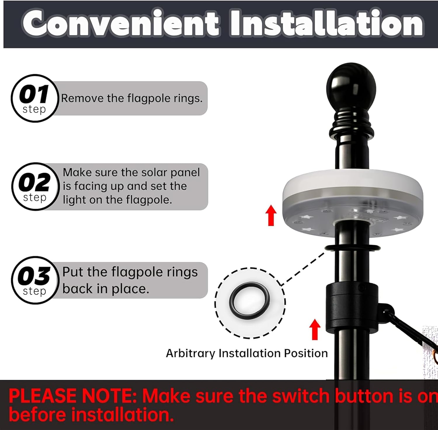 ZMTECH 5FT Flag Pole Kit with Solar Light and Embroidered American Flag, Adjustable Bracket and Upgraded Tangle-Free Ring 1" Stainless Steel Flagpole for Day and Night, Residential, Commercial, Black