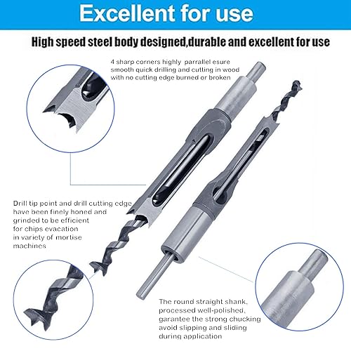 Miniatura 10 de Brocas cuadradas para carpintería juego de cinceles para mortajar de madera brocas de cincel para mortajar y accesorios de prensa de taladro 7 piezas