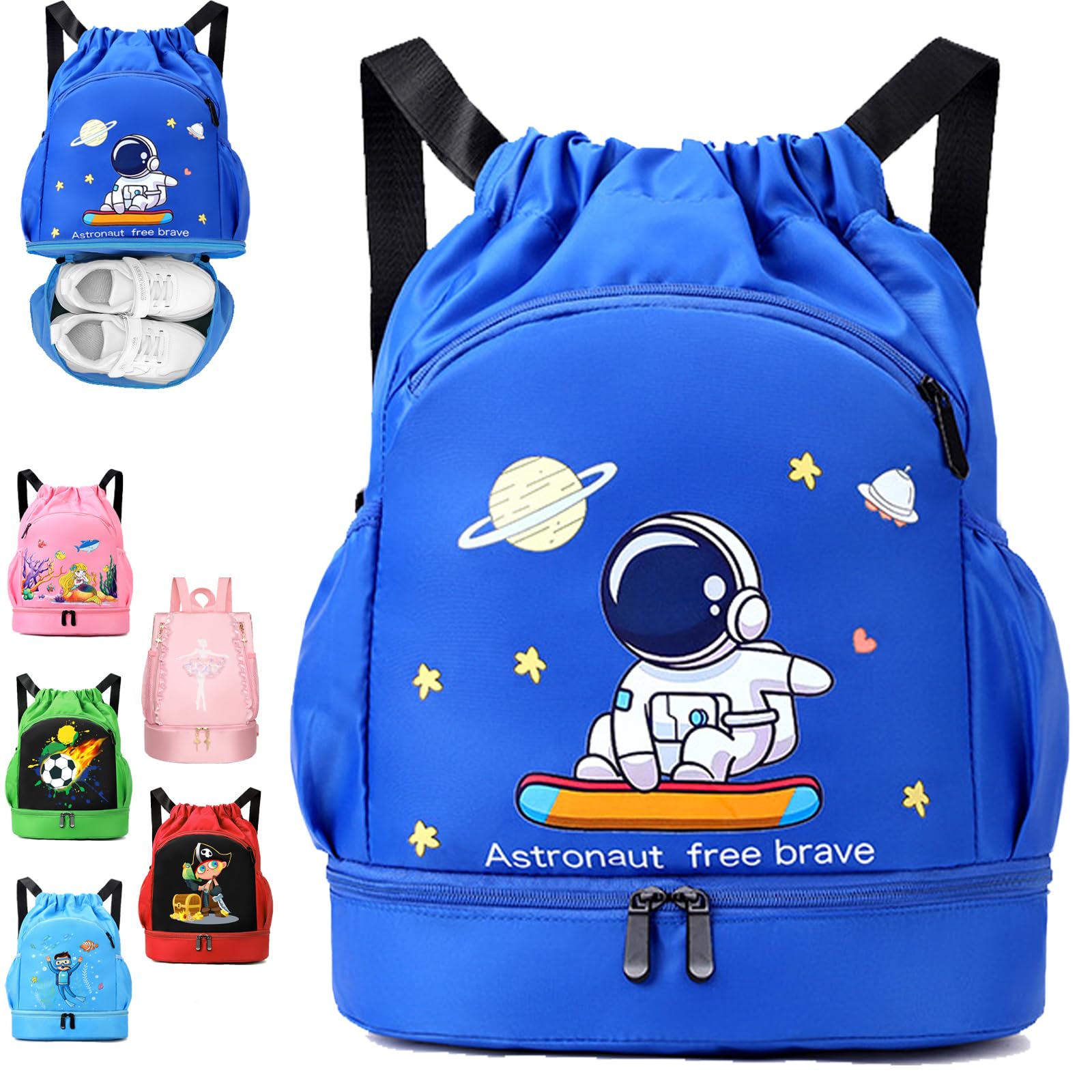 YOUYIKE Sac à dos de sport imperméable, Sac à dos nager Cordon pour Enfants, Sac de Sport pour fille Garçon, Large Bandoulière Sacs de Sport à Cordon Sac de Gym Avec Poche Intérieure