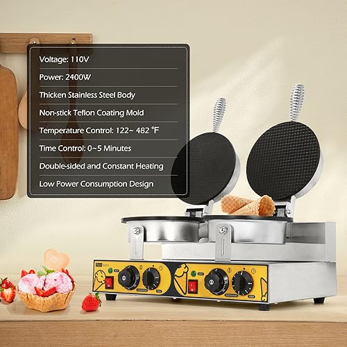 Miniatura 2 de Dyna-Living Máquina comercial de cono de gofres de 110 V 2400 W y 25 unids holandés para hacer panqueques eléctrico mini panqueques de hierro