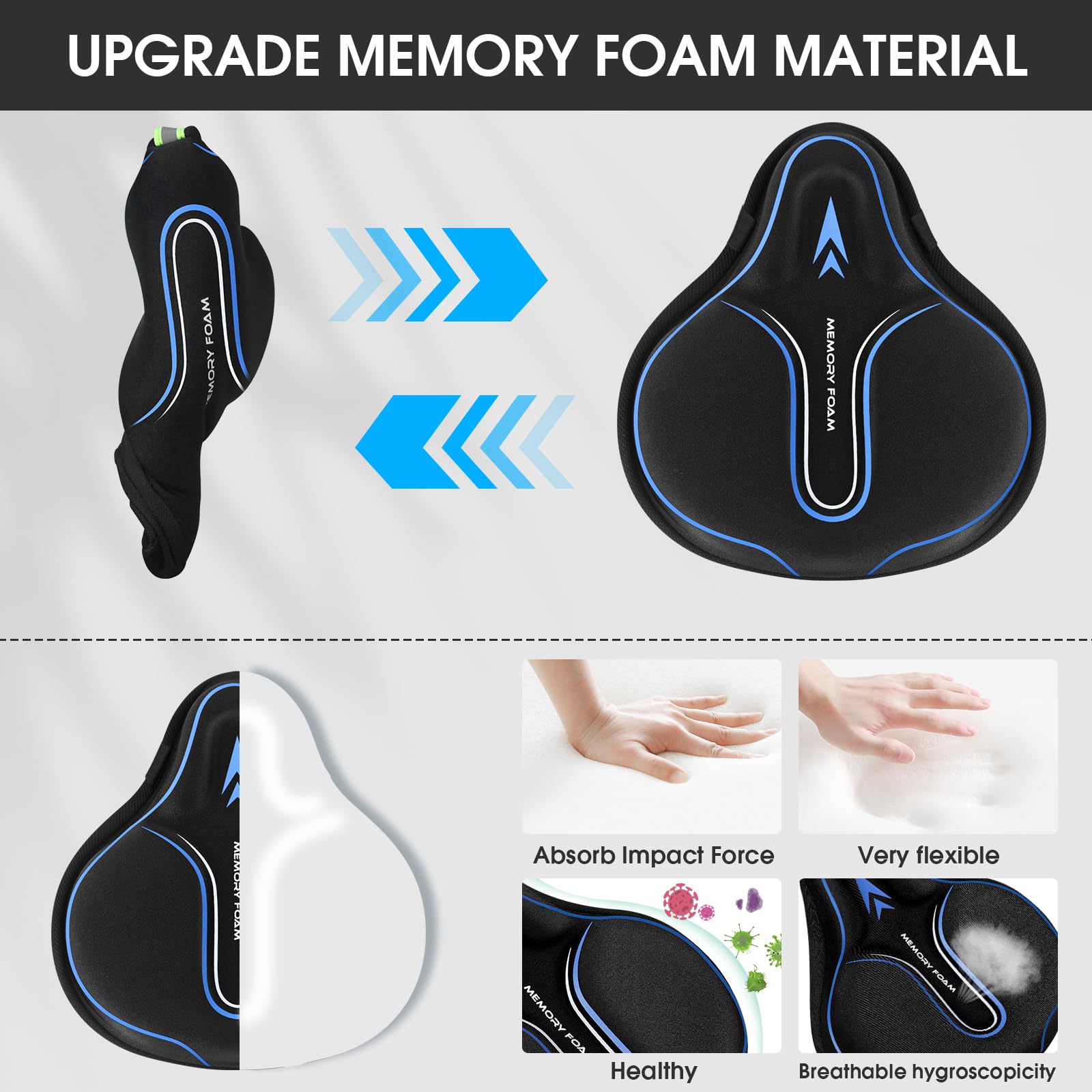 Coprisedile imbottito in memory foam, morbido cuscino per bici da uomo e donna, comodo accessorio per bici, ciclismo all'aperto e al chiuso (blu)