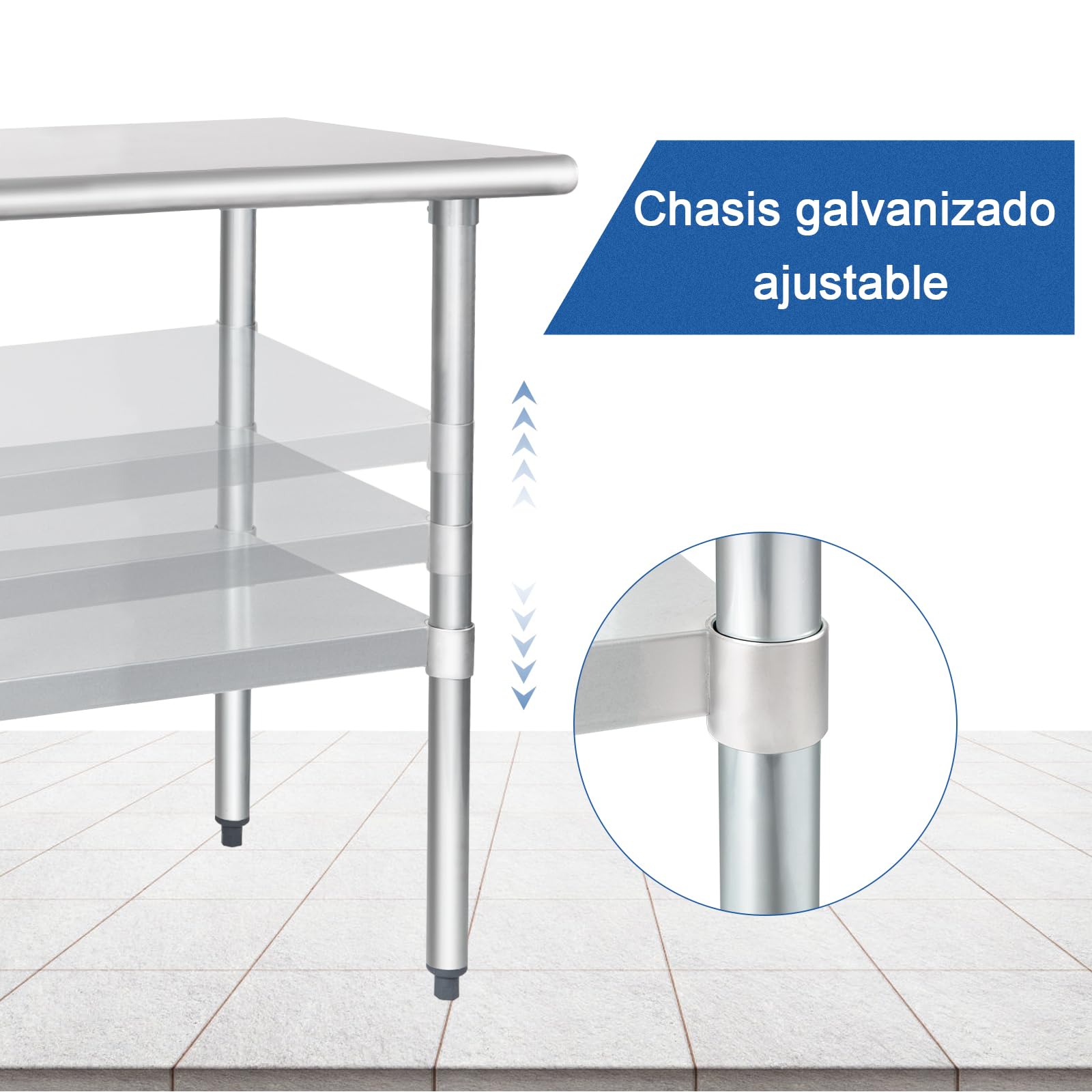HARDURA Mesa de Acero Inoxidable 61×122cm con Estante Inferior y Patas galvanizadas Mesas de Trabajo comerciales de Alta Resistencia para la preparación de Alimentos para la Cocina del Restaurante