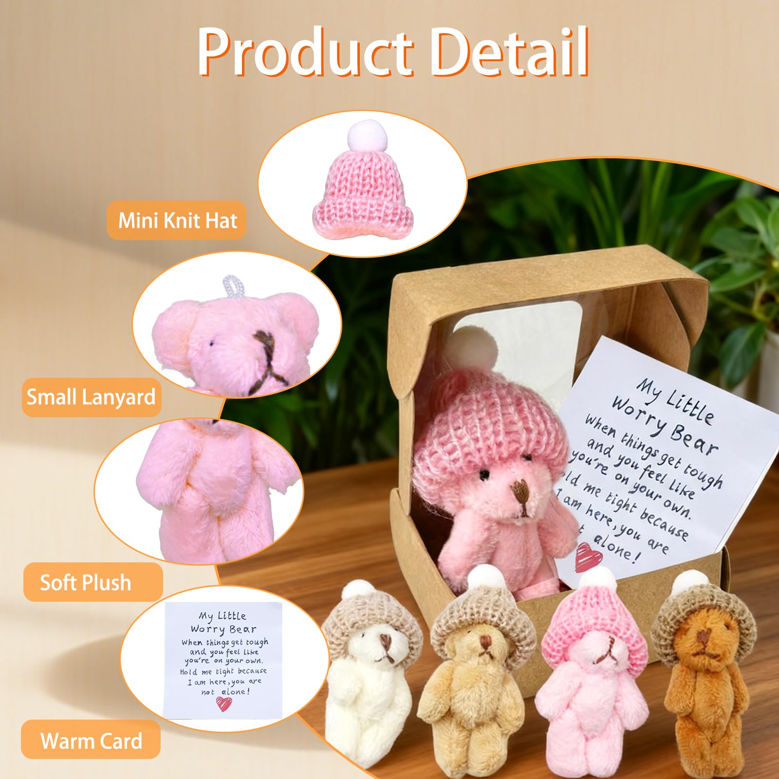 Sythrix 4 Pcs Worry Bear in a Box, Little Pocket Bear Hug with Inspirational Card, Mini Plush Teddy Bear - Image 3