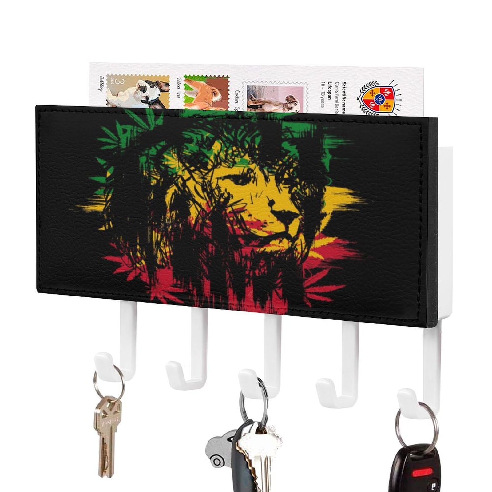 Nclqvjxzkhw White-Style Rasta Lion Key Holder With 5 Hooks Key Hooks Wall Mounted Key Racks Key Hanger Organiser Shelf