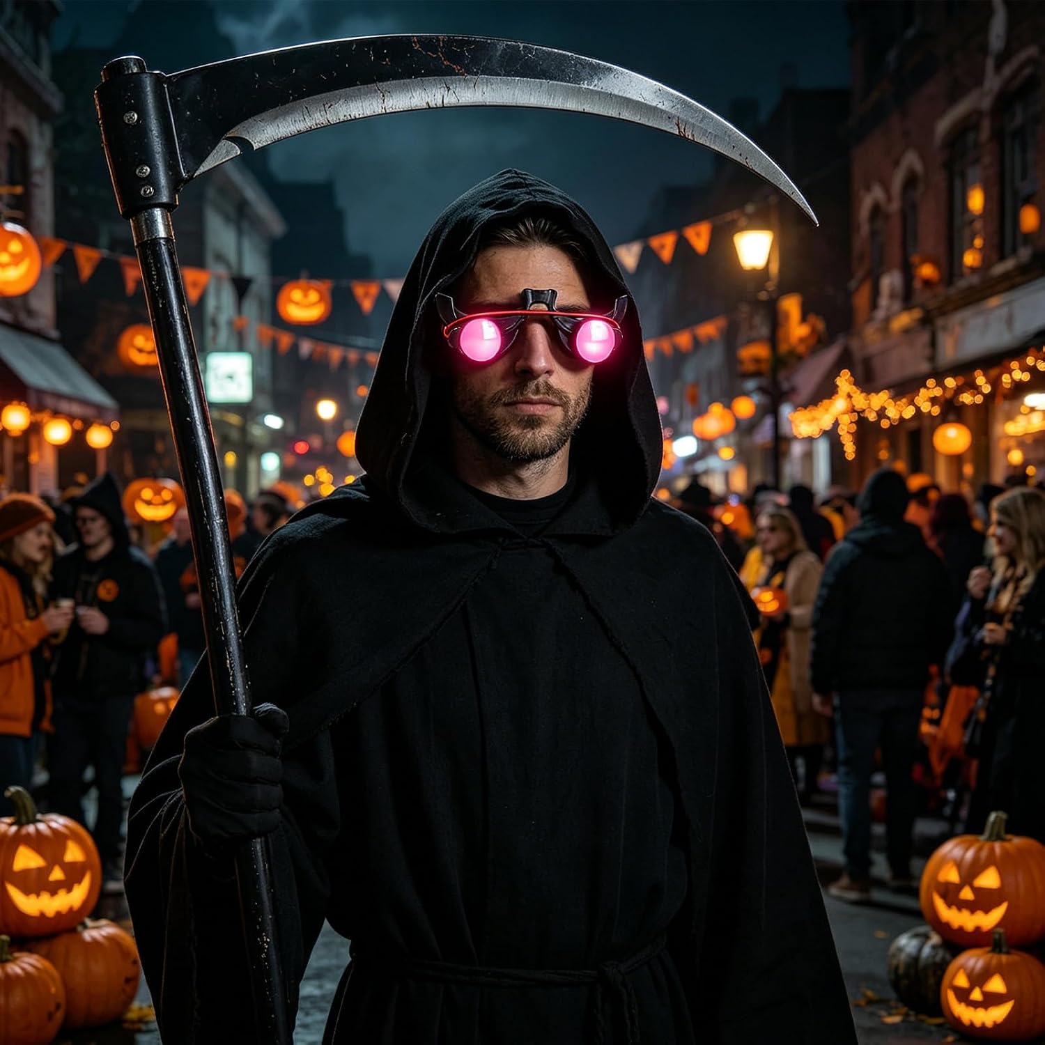 Clobeau Glowing Red Eyes Glasses Grim Reaper Halloween Costume LED Light up Glasses Clown Party Scary Phantom Cosplay Red Glowing Eye