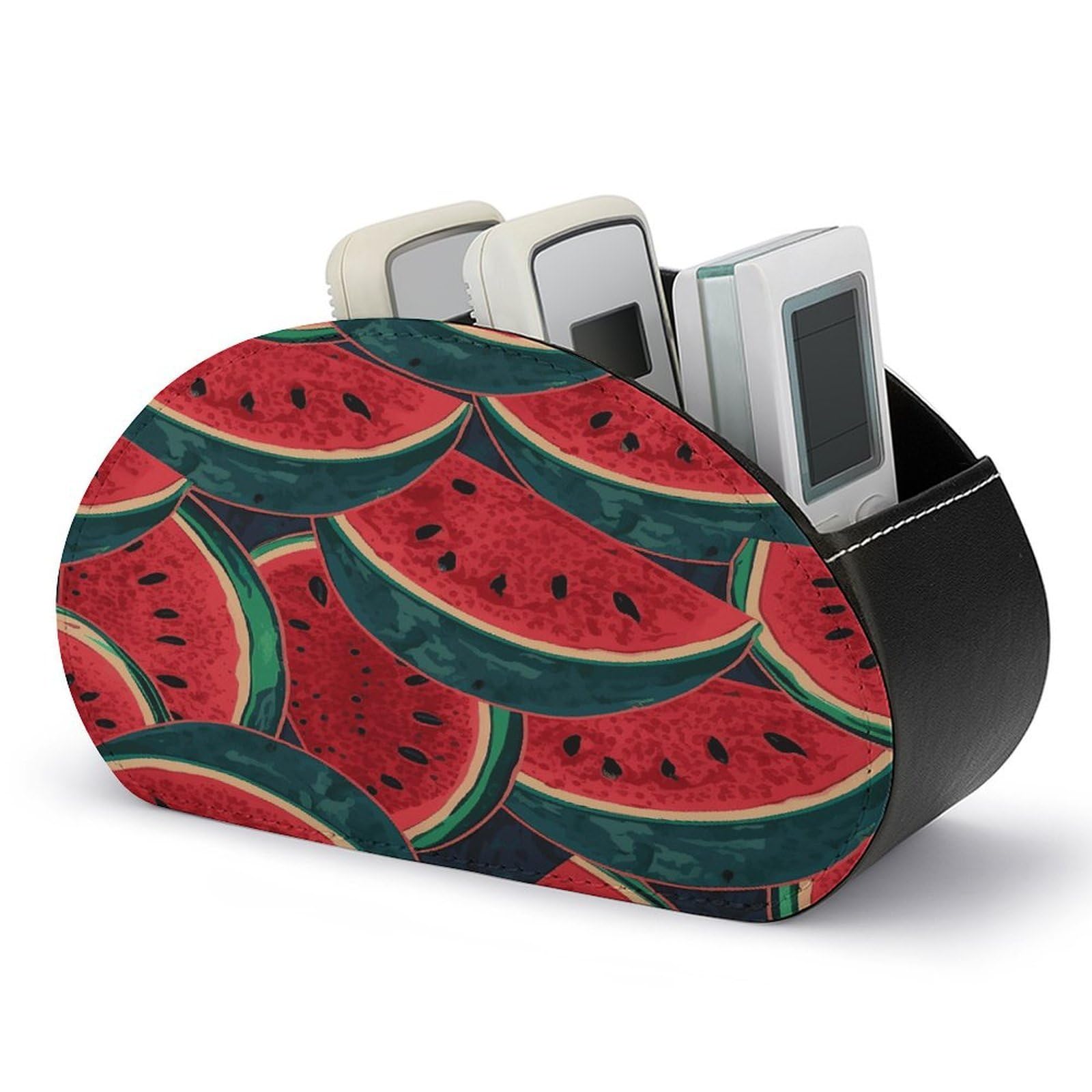 VstaDank Red Watermelon Remote Control Holder with 5 Compartments TV Remote Caddy/Box PU Leather Multifunction Office Desk Storage Box Bedside Table Desk Storage Organizer