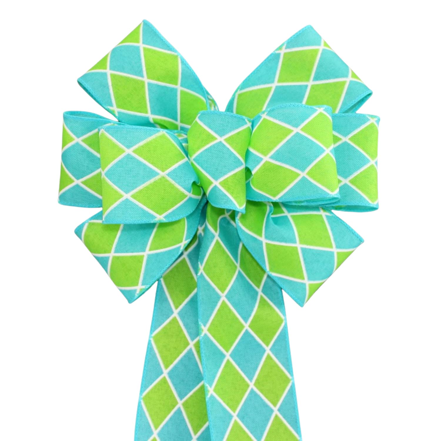 Turquoise Lime Harlequin Wreath Bow with Color and Size Options