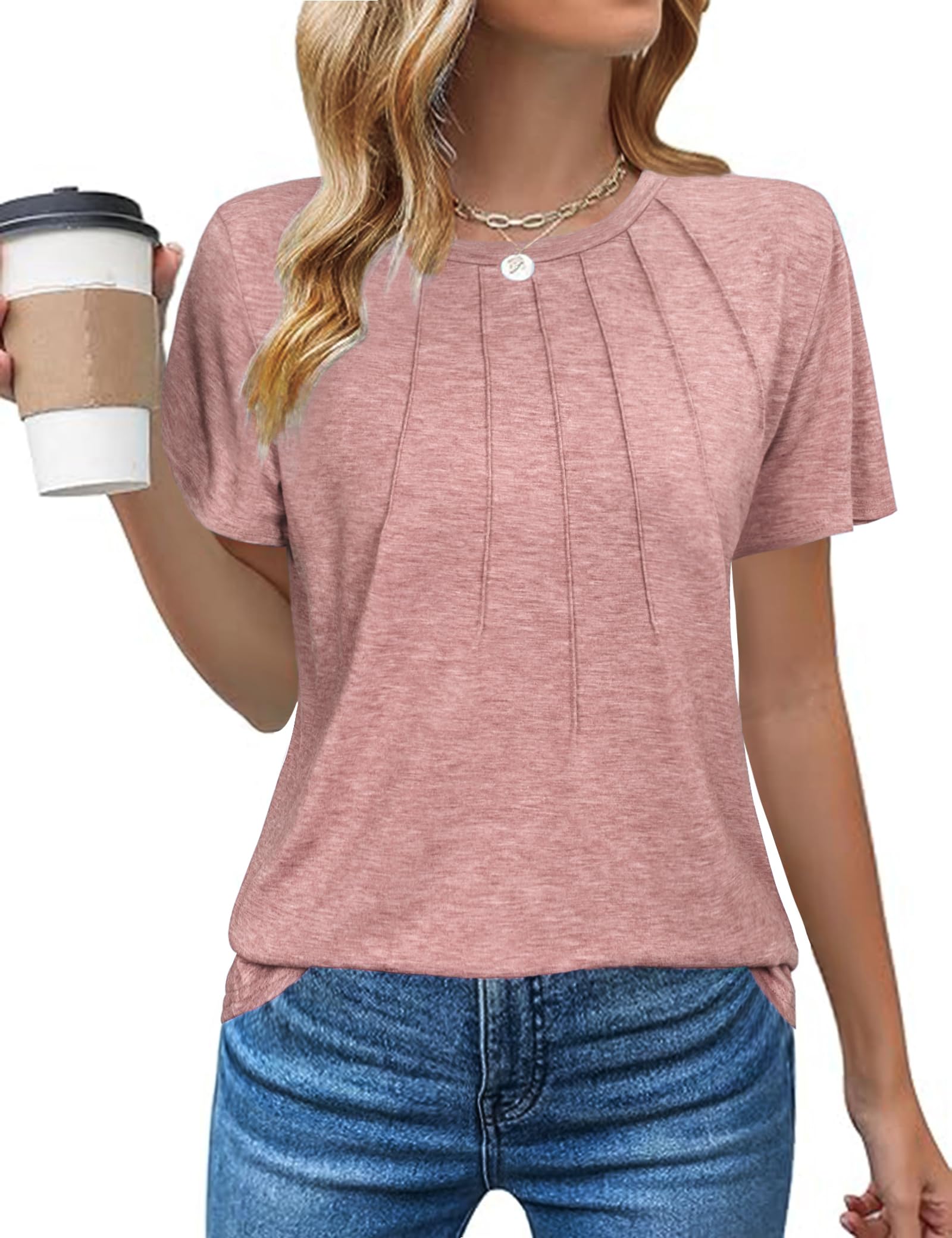 Gyabnw Tshirt Damen Sommer Rundhals Oberteile Elegant Basic Tops Frauen Blusen Kurzarm Damen Baumwolle Lässige Sommershirt