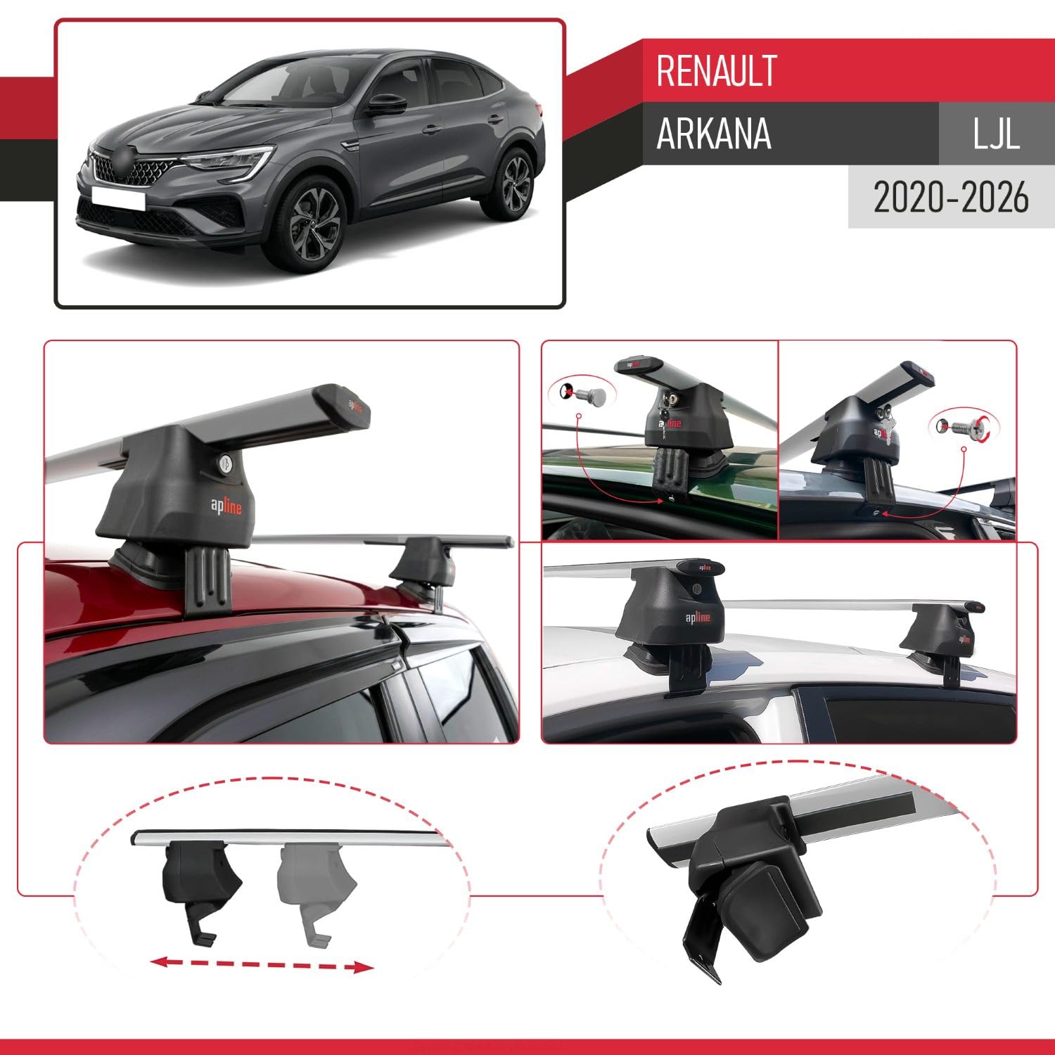 Compatible con Renault Arkana 2020-2023 Barras portaequipajes ACE-4, color gris