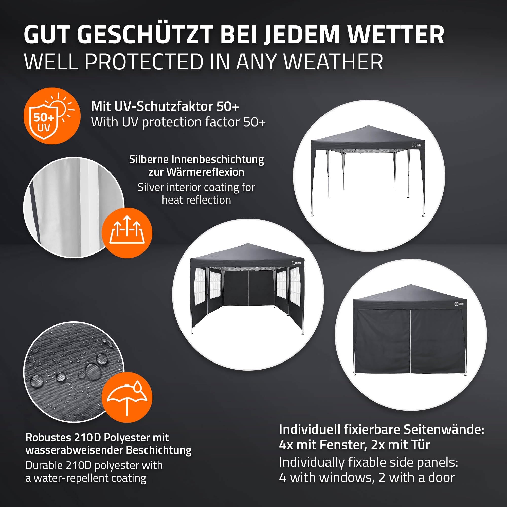 ECD Germany Tonnelle de Jardin Pliante 3x6 m Imperméable, Barnum Pliant Pop up avec 6 Parois Amovibles, Protection UV 50+, Sac de Transport, Tente de Réception Gazebo pour Patio Camping, Anthracite