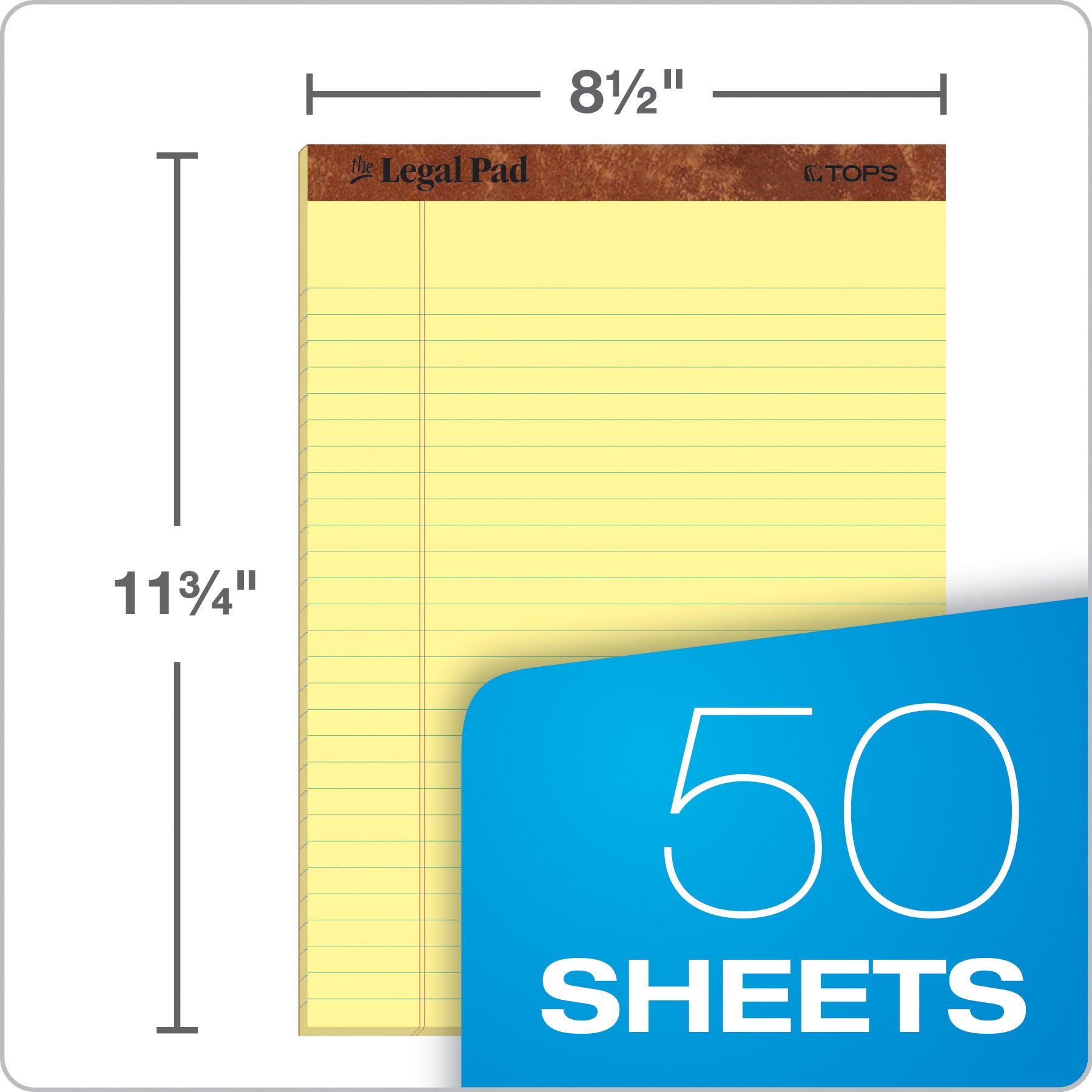 TOPS The Legal Pad Writing Pads, 8-1/2" x 11-3/4", Canary Paper, Legal Rule, 50 arkuszy (75327)