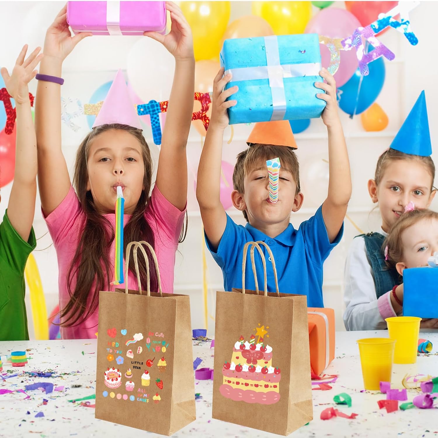 200Pcs Paper Bags 5.8‘’x3.2‘’x8.3'',Gift Wrap Brown Bags with Handle,Small Paper Bag (Brown) - Image 7