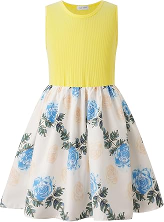 Bonny Billy Girls Floral Print Cotton Beach Summer Tank Dresses