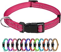 TagME Reflective Nylon Dog Collar for Puppies - Adjustable 8-12" Quick Release Buckle, Hot Pink 3/8" Width for Safe Night Walks