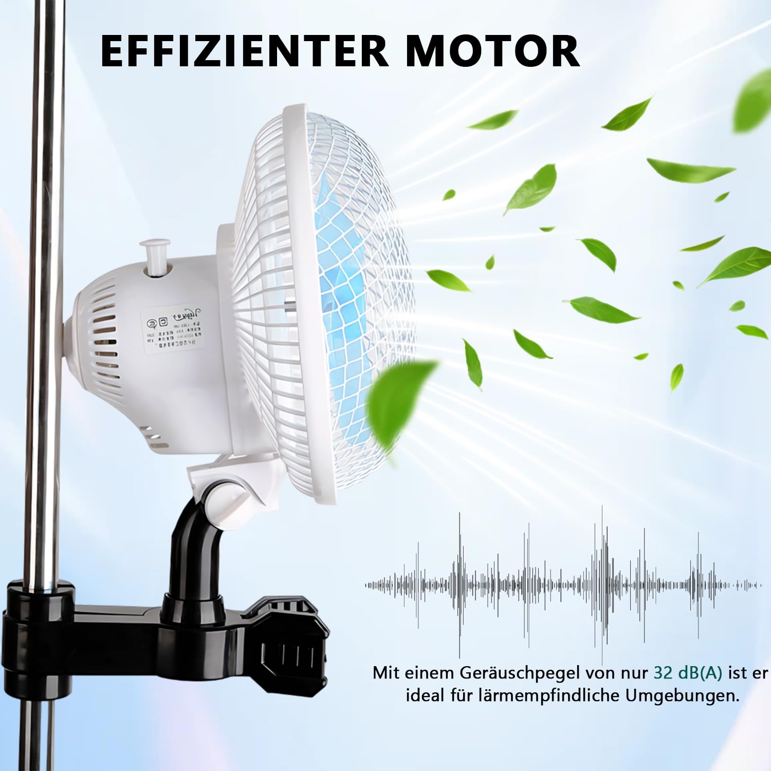 Ventilador con clip de 150 cm para montaje en poste de 1,6 a 2,7 cm, ventiladores de crecimiento oscilantes con cable de 3 m, 39 dB silencioso