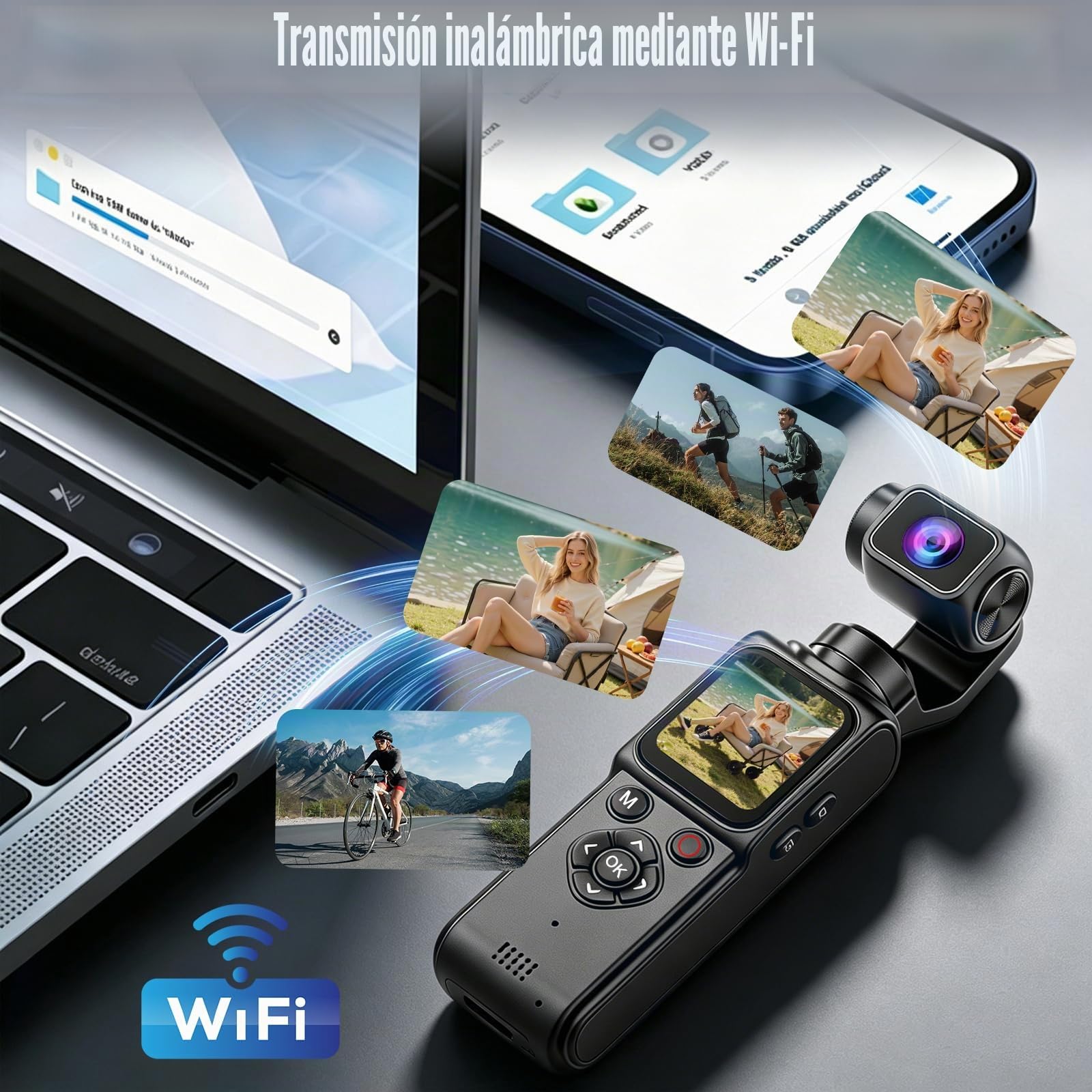 4K Cámara D'Acción Portátil con Rotación 330°＆1.72 Inch Pantalla Táctil | Vlogging Action Cam con Transmisión Inalámbrica,Mini Pocket Cámara para Viajes,Retransmisiones en Directo y Videoconferencias
