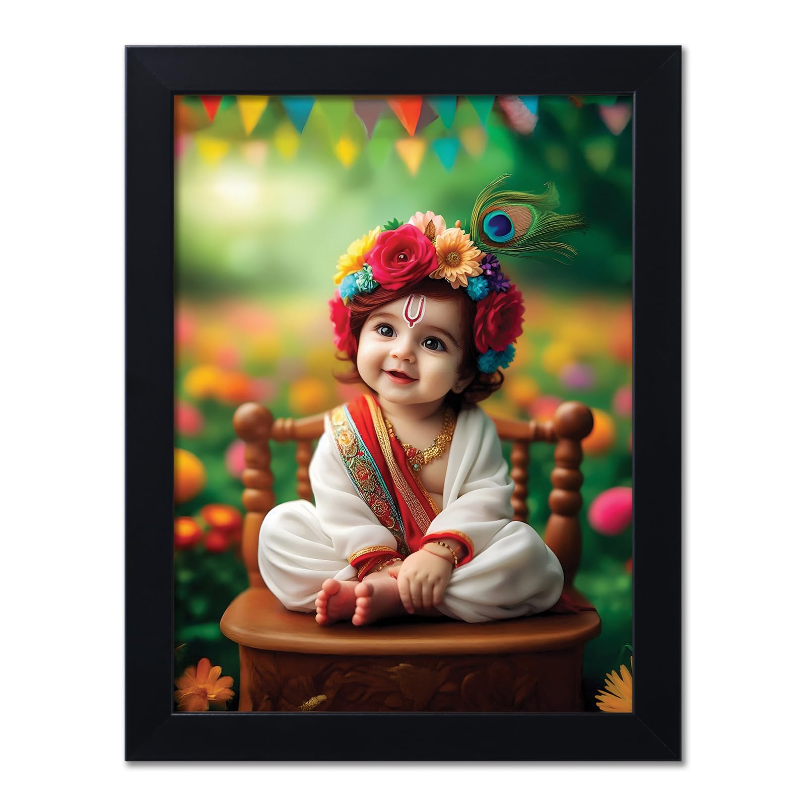 Baby Krishna Photo Frame for Pregnant Women - 7x9 Inches Kanha Ji, Laddu Gopal, Makhan Chor | Walls Home Bedroom Living Room Decoration Gift (Design 22)-image-6