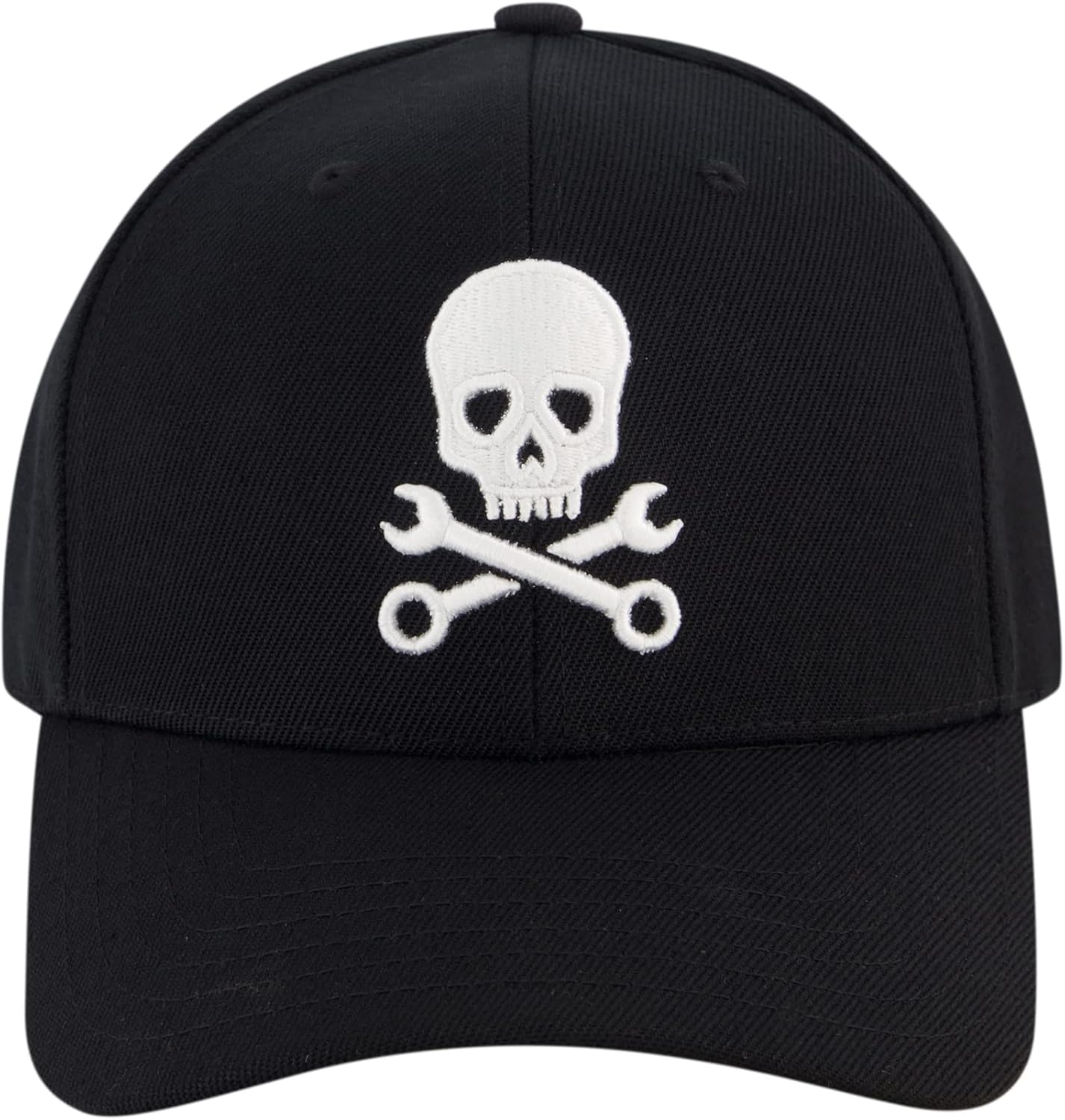 Concept One Baseball Cap, Skull and Wrench Crossbones Adjustable Snapback Baseball Hat with Curved Brim, Black, One Size