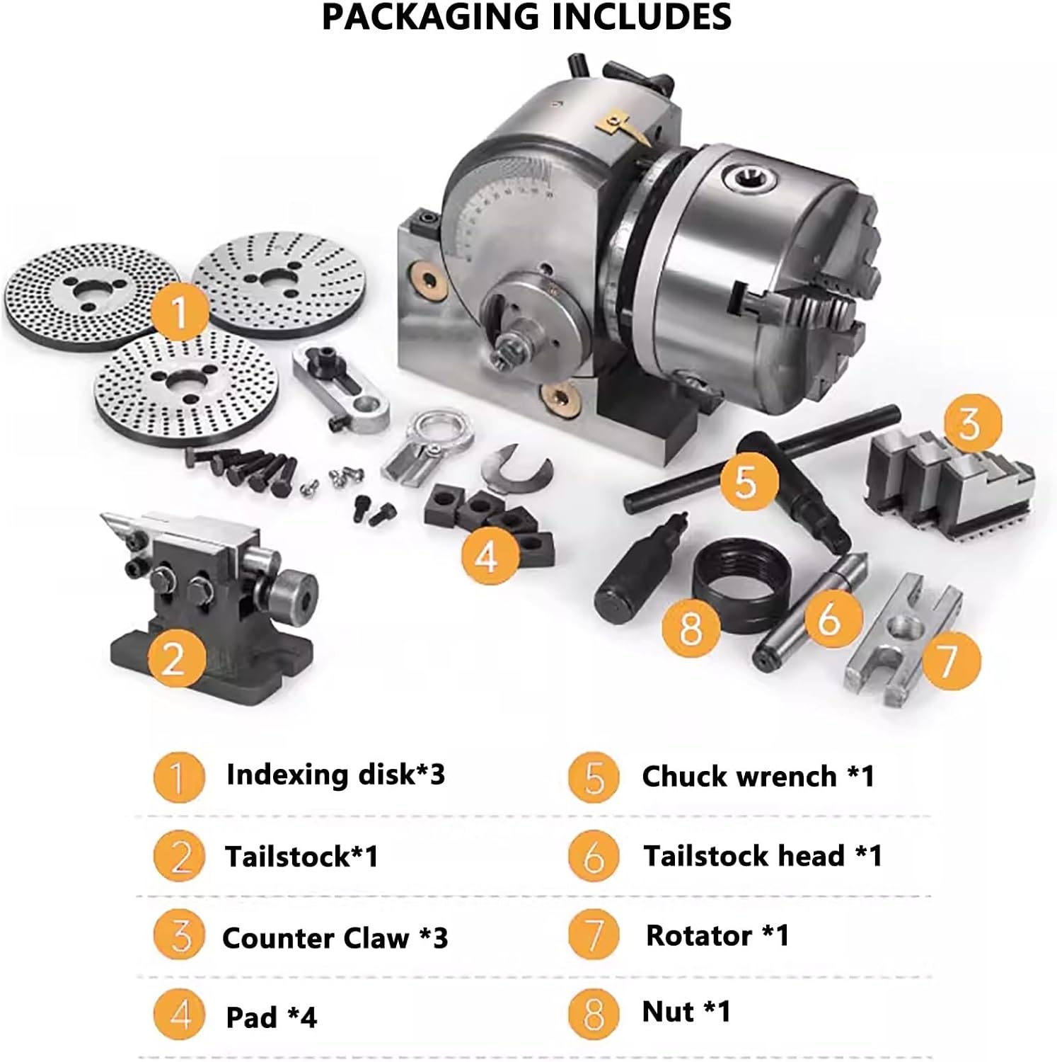 3-Jaw Dividing Head Set for Milling Machines, Semi Universal Milling Set with Chuck, Tailstock & Dividing Plates, Rotary Indexing Heads, 160mm/6in for Precision Machining