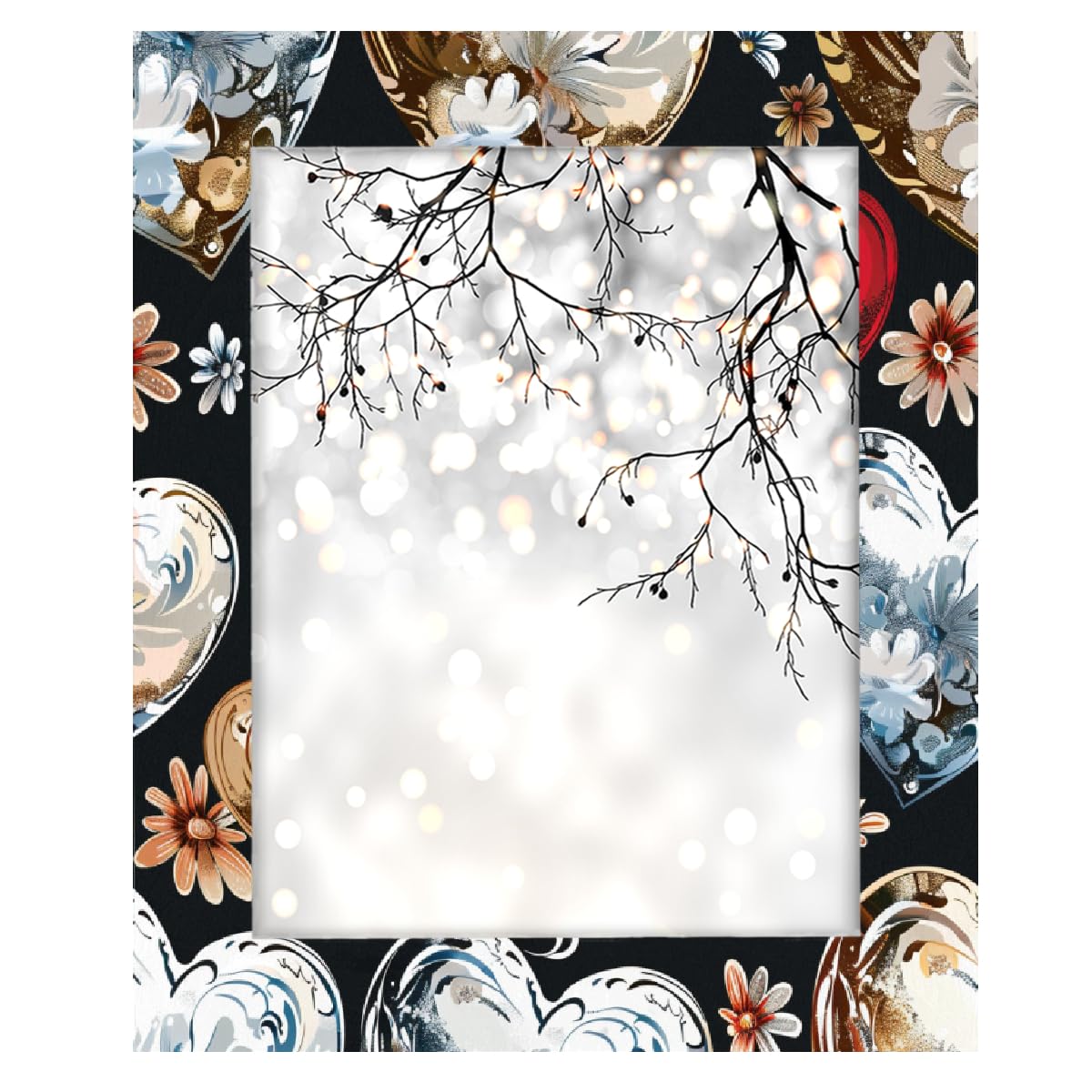 Bilderrahmen in Herzform, rot-blaue Blume, Holz-Foto-Showcaser, Heimdekoration, Fotocollage-Rahmen für Wand und Schreibtisch, 27,9 x 35,6 cm