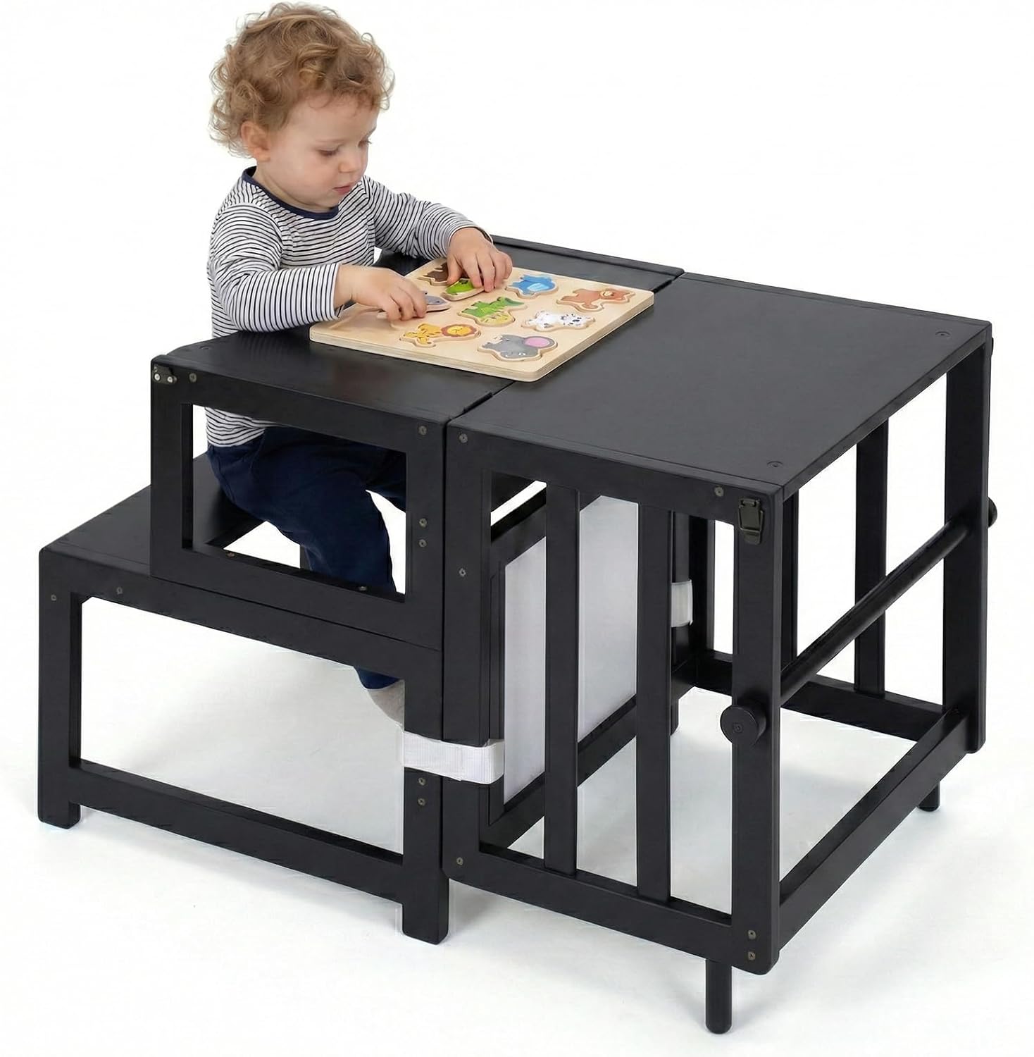 COSYLAND 3-in-1 Toddler Standing Tower with Whiteboard – Convertible Kitchen Stool for Toddlers – Globally Certified Kids Kitchen Step Stool (Natural)