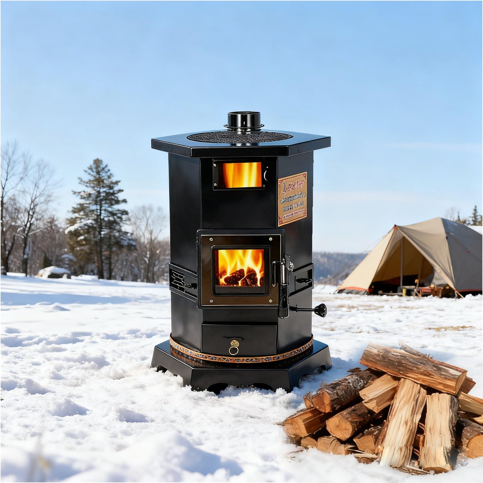 Sechseckiger Kaminofen Holzofen, Multifunktionaler Pelletofen, Geeignet for Holz, Kohle und Pellets, for Privathaushalte und Gewerbebetriebe