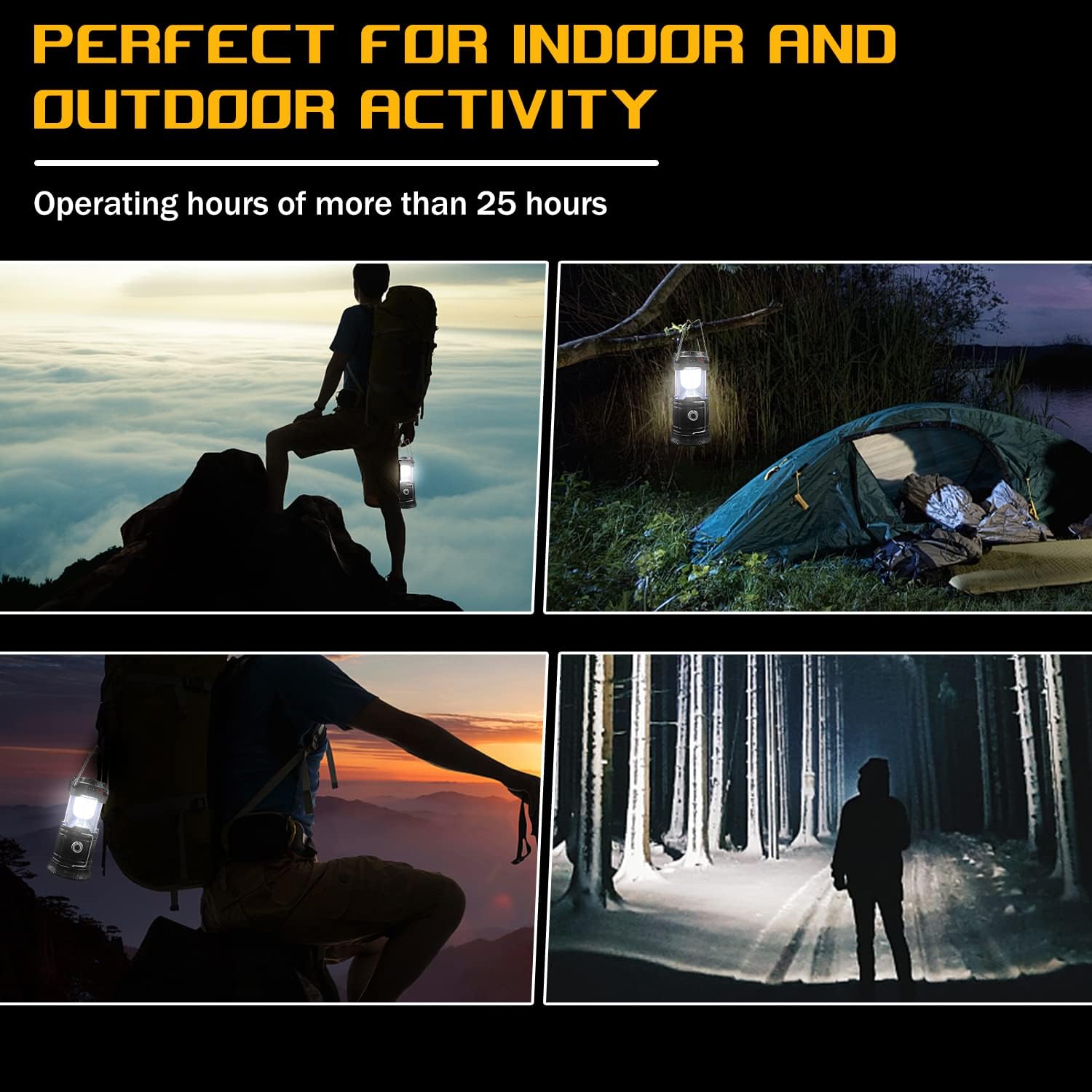 ISUNMEA Solar Folding Camping Lantern AC Rechargeable Charging for Phone Lightweight Waterproof Portable LED Emergency Light Flashlight with Hook for Outdoor Hurricanes Hiking Power Outages(4 Pack) - - 