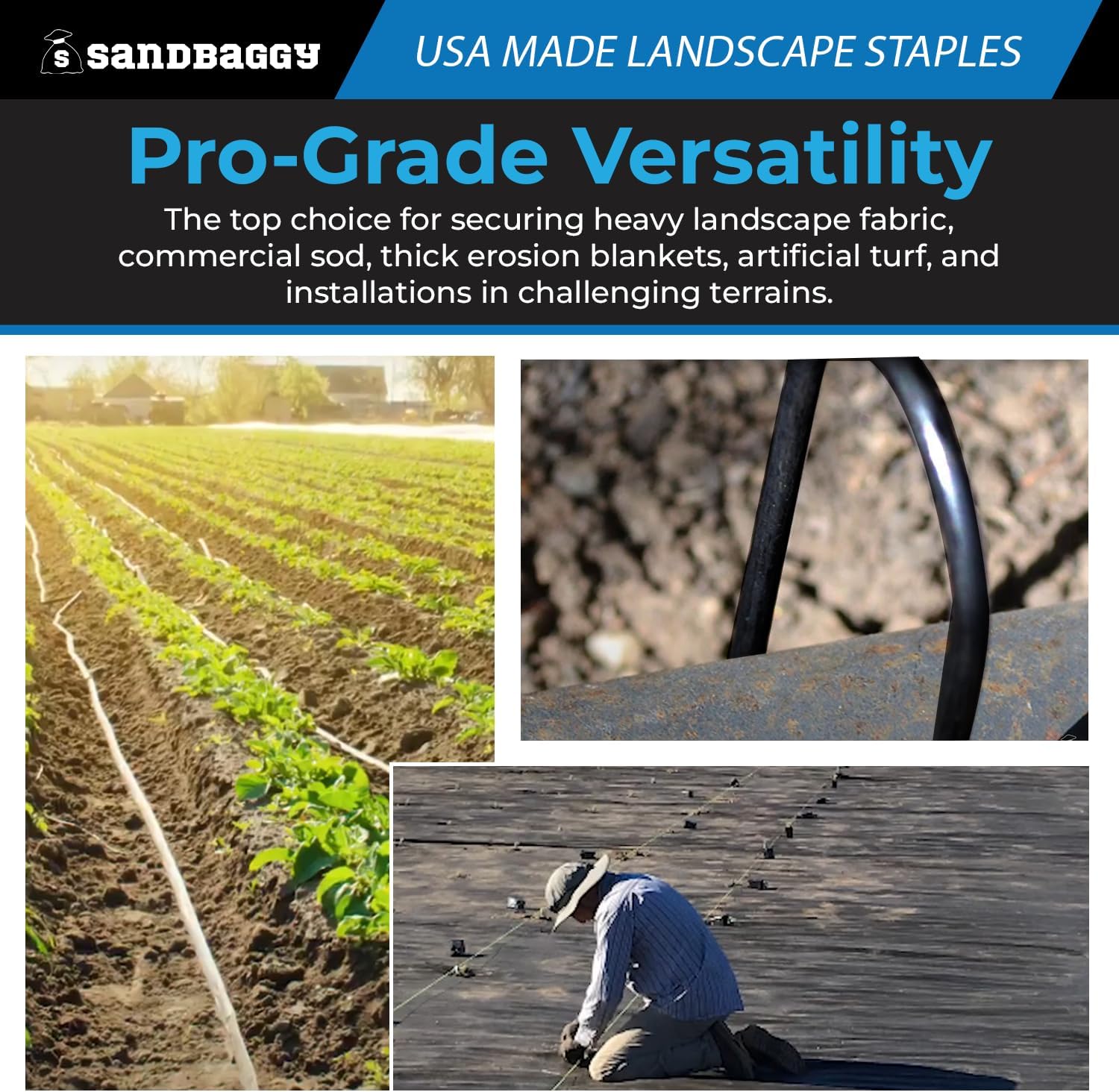 Sandbaggy USA Made 12-inch Landscape Staples - Garden Stakes - Drip Irrigation Tubing, Landscaping Fabric, Netting, Sod, Artificial Turf, PVC Pipes (8-Gauge, 10, Count)