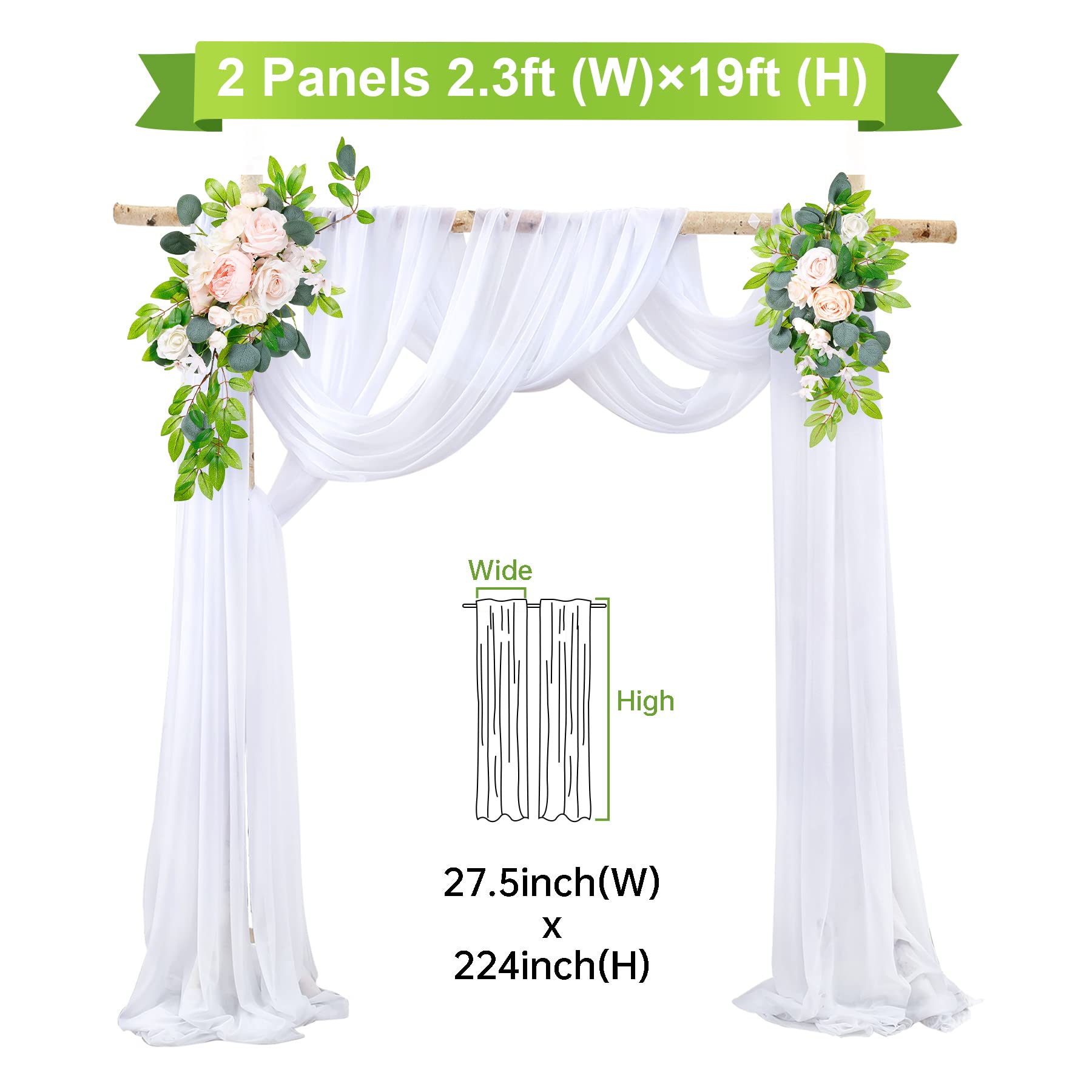 Rideaux en Tissu Blanc pour Arche de Mariage, Rideau Transparent pour décoration d'arches de Mariage, 2 Panneaux, 5,8 m de Long x 71,1 cm de Large