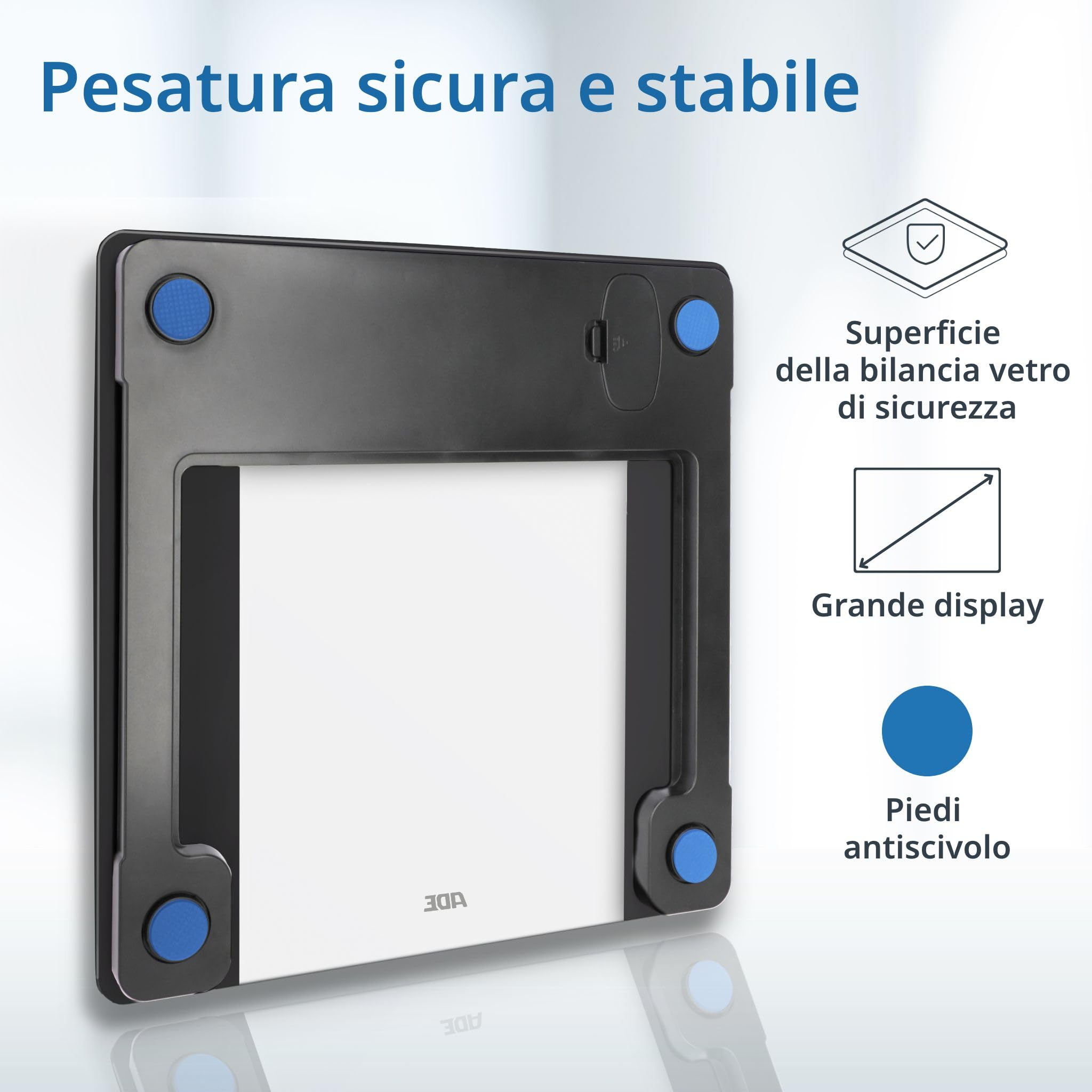 ADE Bilancia pesapersone impedenziometrica | bilancia digitale per grasso corporeo, BMI, massa muscolare, acqua corporea, peso, BMR | capacità di carico elevata di 200 kg | nero