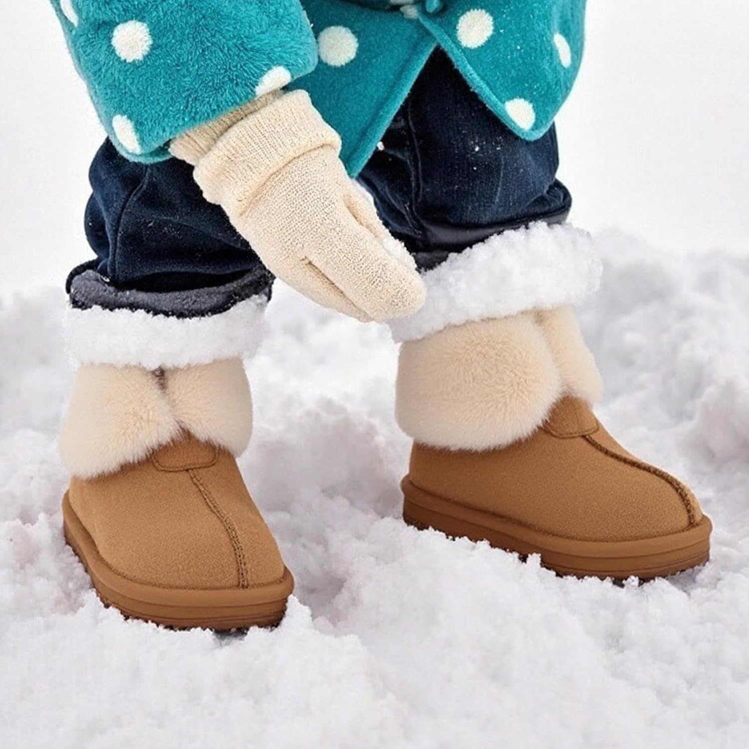Balabala Girls Snow Boots Girls Non-slip Winter Boots Kids Warm Ankle Winter Shoes Short Faux Fur Suede Mini Snow Boot