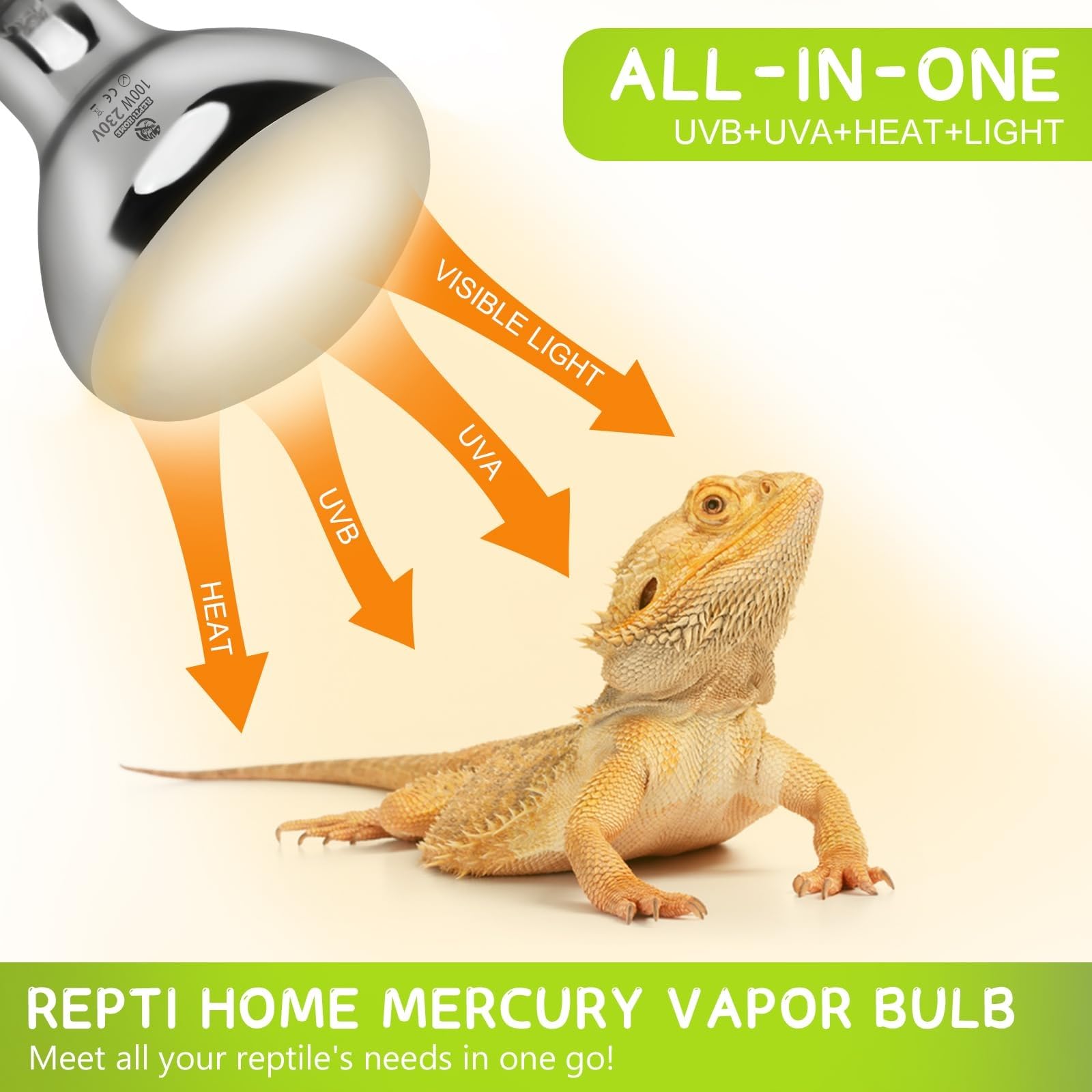 Reptile UVA UVB Light, 100W UVB Basking Heat Lamp for Reptile, Vivarium Heat Lamp Bulb for Tortoise,Turtle,Puppy,Frog,Chick,Lizard