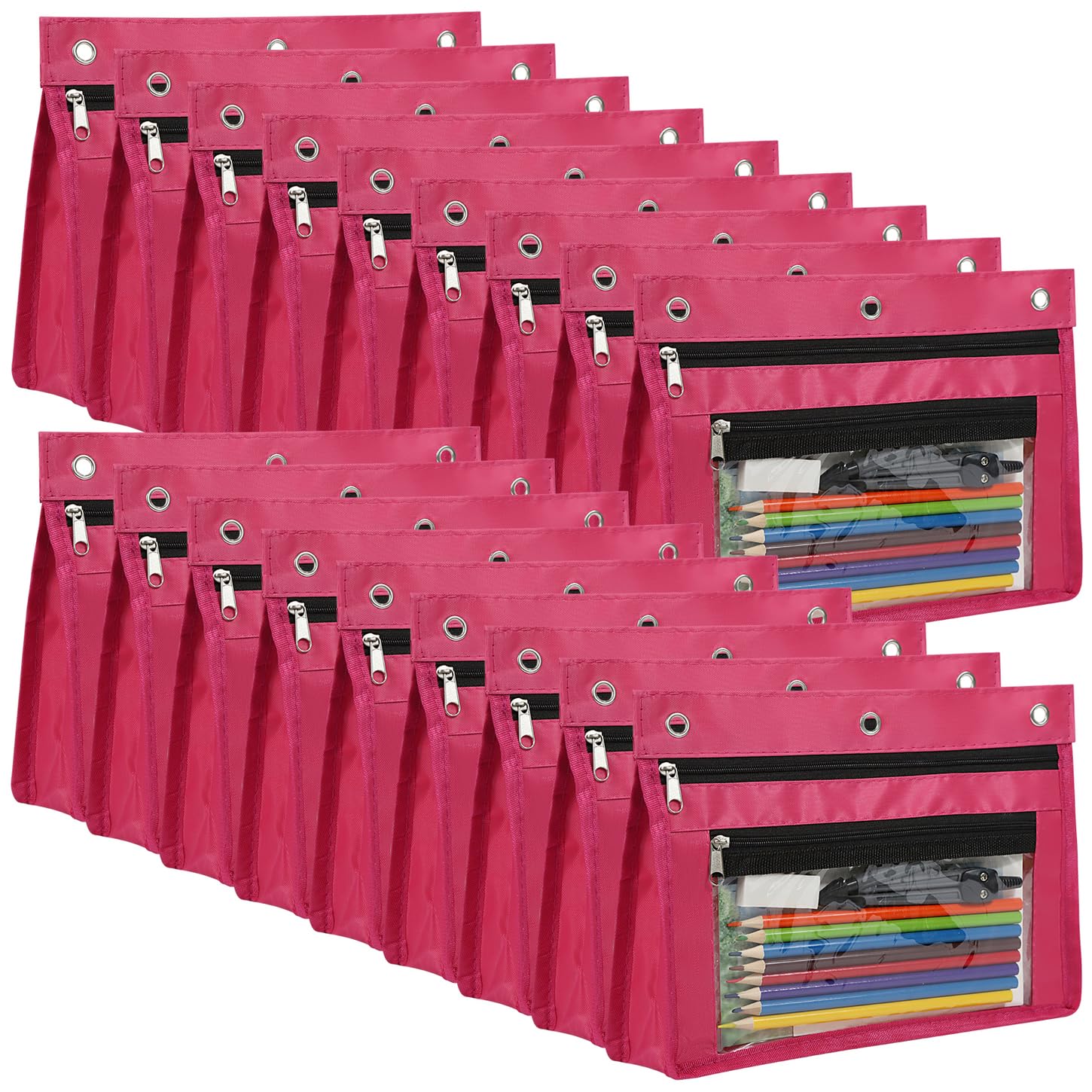 YoeeJob Estuche expandible de 1 pulgada para carpeta de 3 anillos, paquete de 18 bolsas de lápices de gran capacidad con cremallera, estuche transparente de tres anillos, adecuado para la escuela y la