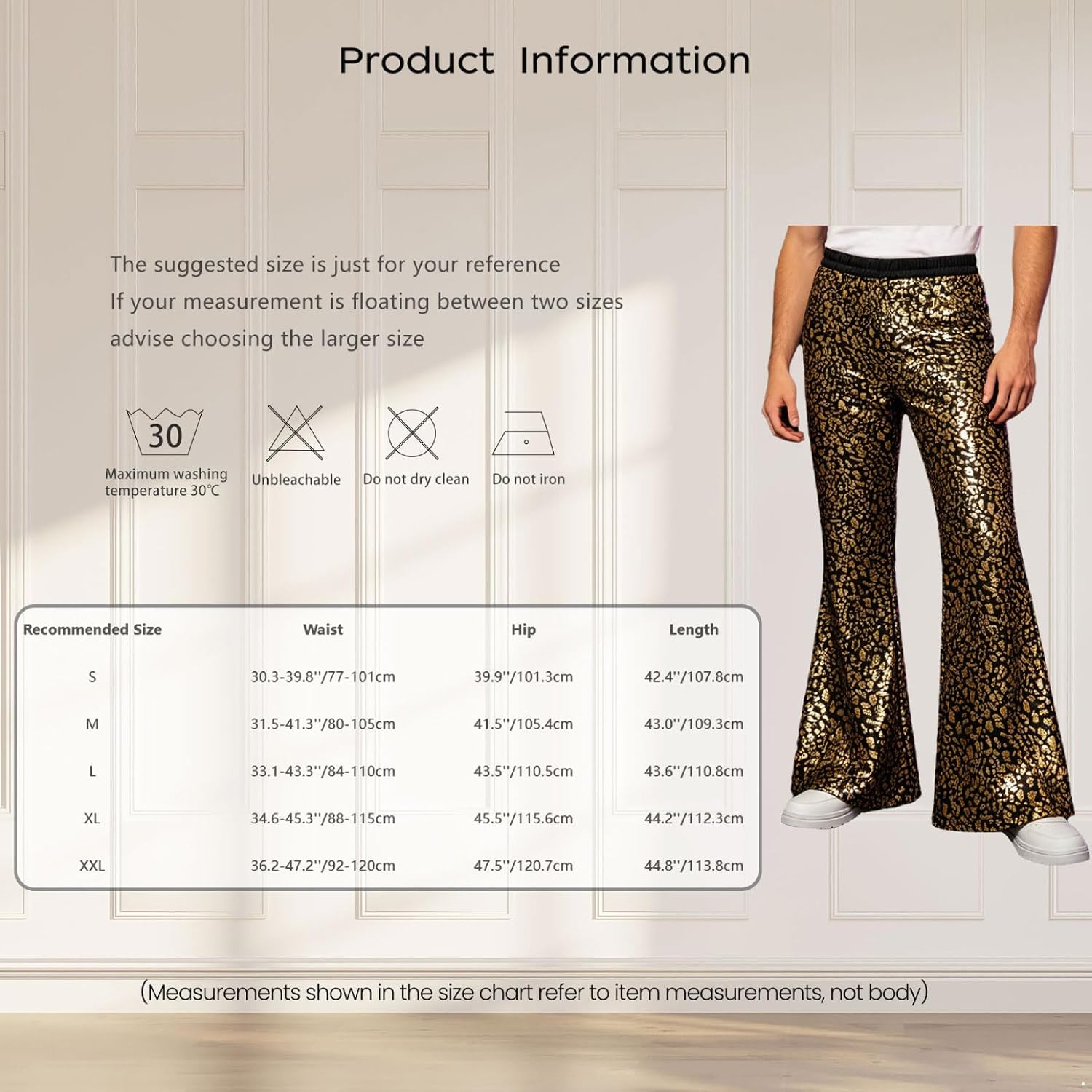 Men Leopard Sequin Flare Pants Disco Event Wear