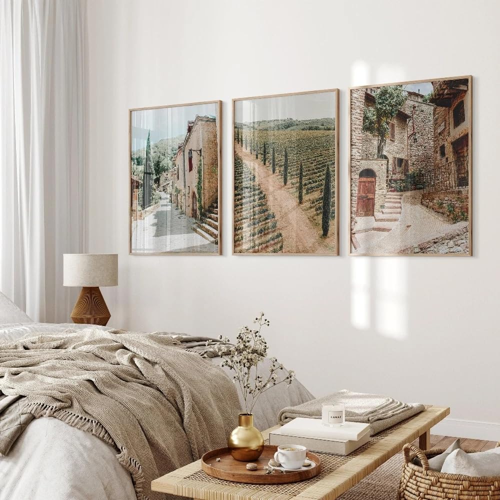 LTjiajuypd Stampe fotografiche di paesaggi rurali su tela, decorazioni per la casa in stile rustico (60x85 cm - 3 pezzi)