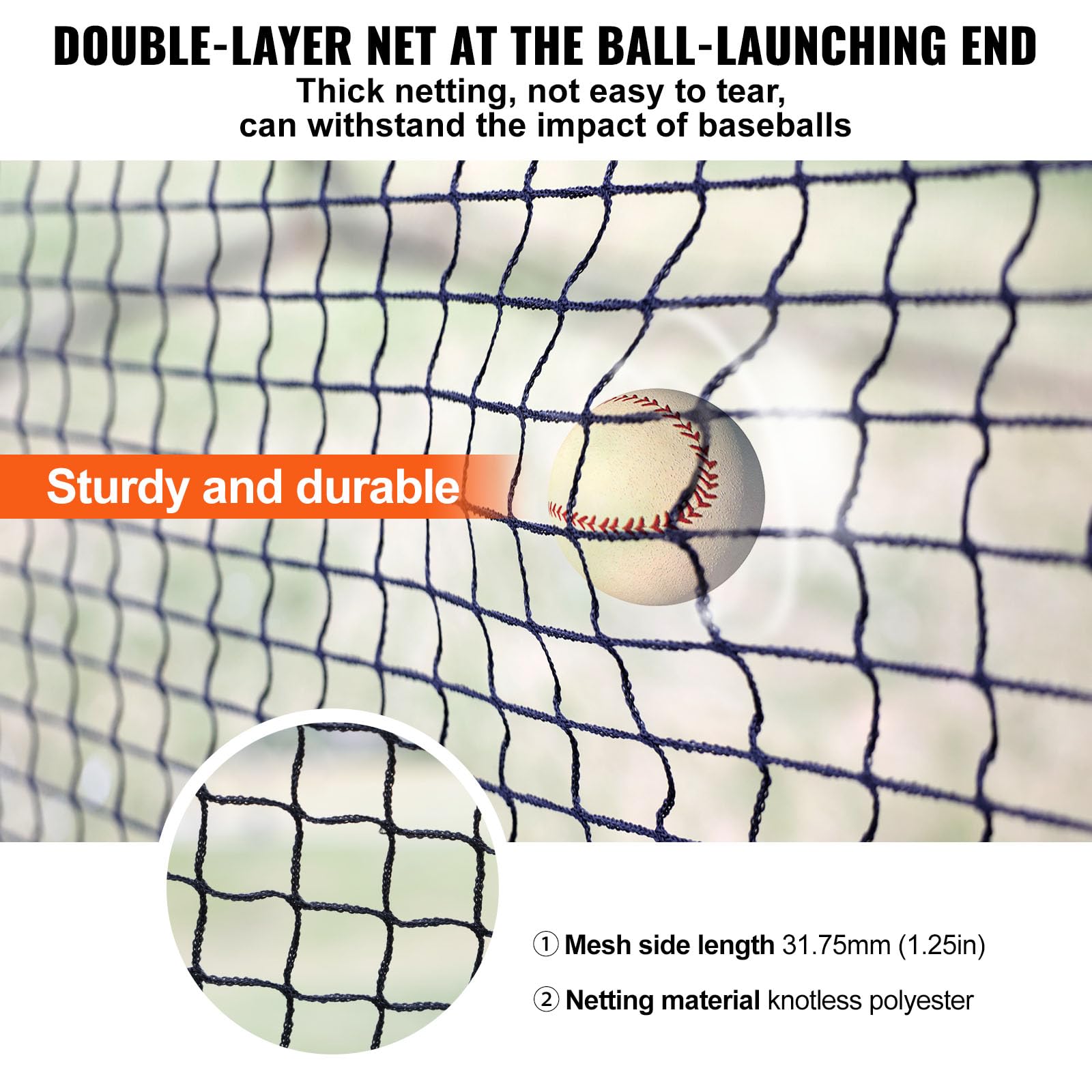 VEVOR Cage de Frappeur 3,6x3,6x3 m Filet d'Entraînement Baseball Softball Poteaux Fibre de Verre Portable