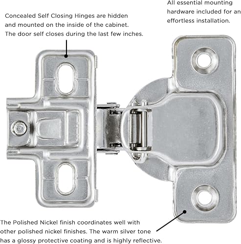 Miniatura 3 de Hickory Hardware Bisagra de puerta de gabinete de cierre suave, superposición parcial de 12 pulgada, bisagra resistente para un cierre suave,