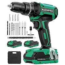 KUZUPRO Trapano Avvitatore Batteria 21V, Avvitatore a Batteria con 2 Batterie da 2.0Ah, 42N.m di Coppia, 25+3 Coppia, 2 Velocità, 14 Accessori, Luce a LED, Per il fai da te, in Casa e Giardino