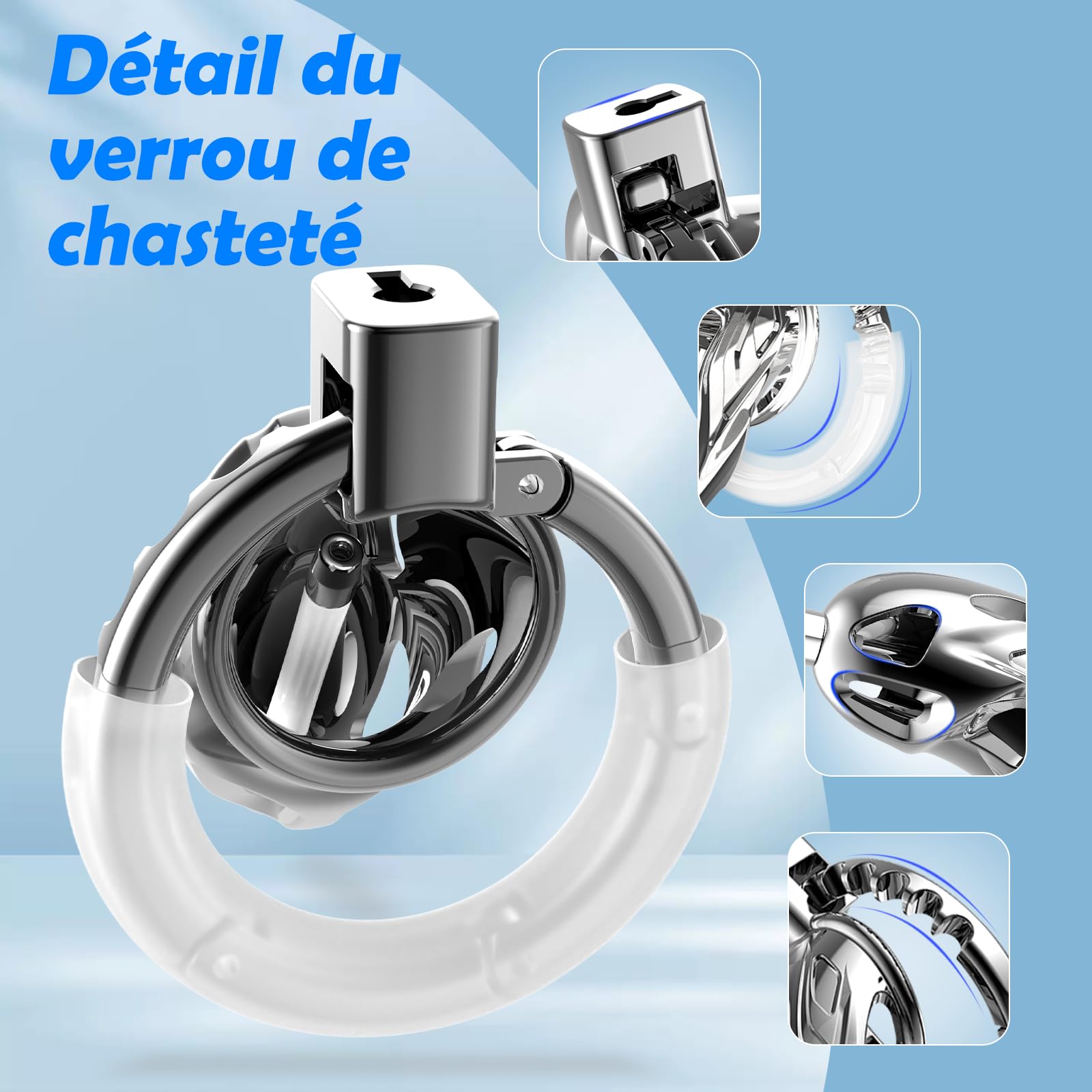 Cage de chasteté pour homme - Jouet sexuel pour adulte - Himitsuna grande cage légère avec cathéter urétral souple et 7 tailles réglables - Cage à pénis avec serrure BDSM Bondage
