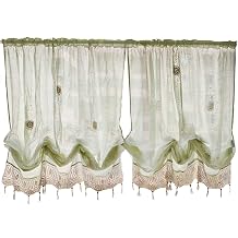 FADFAY Pastoral 57-Inch-by-69-Inch Adjustable Balloon Manual Hook Flower Shade Curtains,Light Green, 1 Panel
