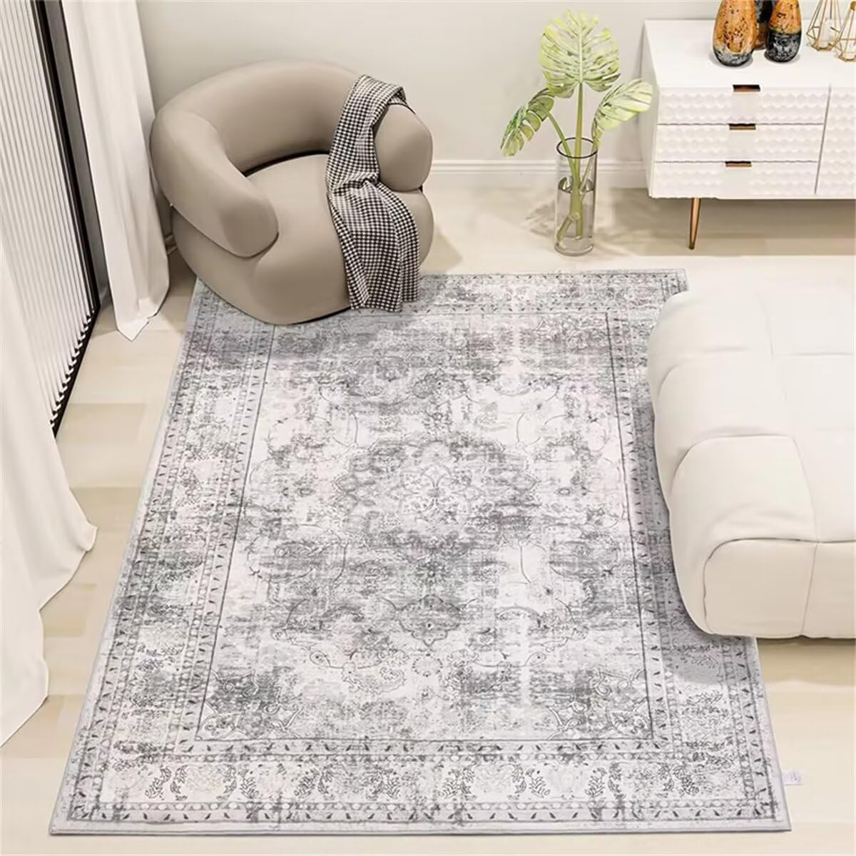 Tapis de sol antidérapant et lavable gris 100x200cm de salle à manger