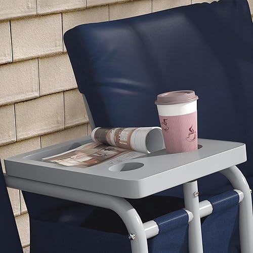 Miniatura 8 de Outsunny Columpio de porche para 2 personas con soporte, columpio al aire libre con toldo, mesa de almacenamiento pivote, 2 soportes para tazas,