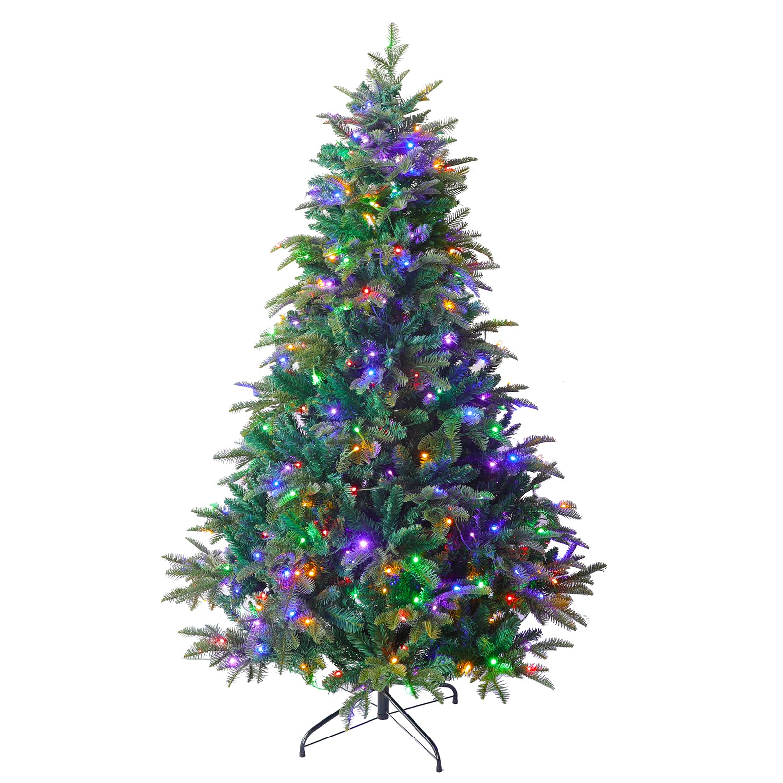 Pre-lit Artificial Christmas Tree 6Ft, Luxury Full Xmas Tree with 300 LED Lights, 1000 PE&PVC Branch Tips, Switchable Warm White or Colorful with Remote Control, 9 Modes, Metal Stand
